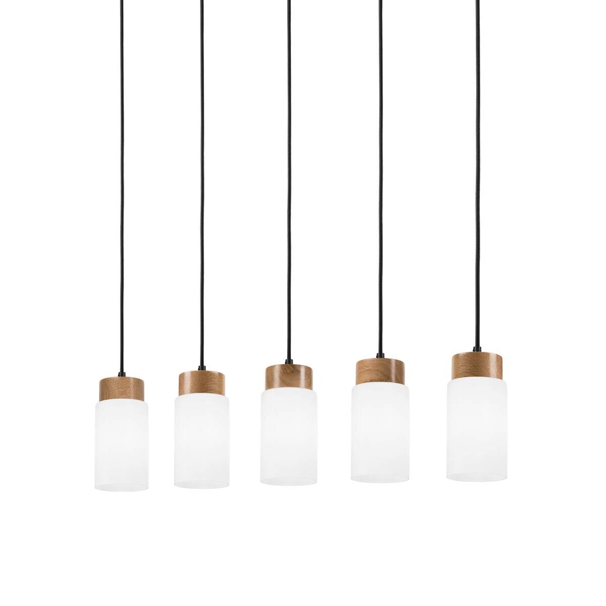 Lamkur Hängeleuchte Marcus schwarz Stahl Holz Glas B/H/L: ca. 105x20x20 cm E27 5 Brennstellen