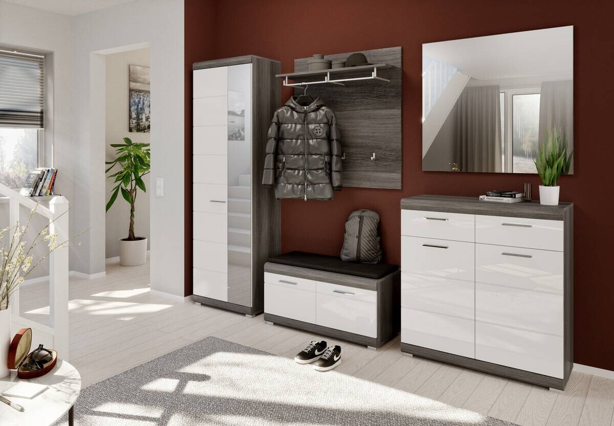 Garderobe SCOUT Rauchsilber Nachbildung weiß Hochglanz B/H/T: ca. 272x197x40 cm