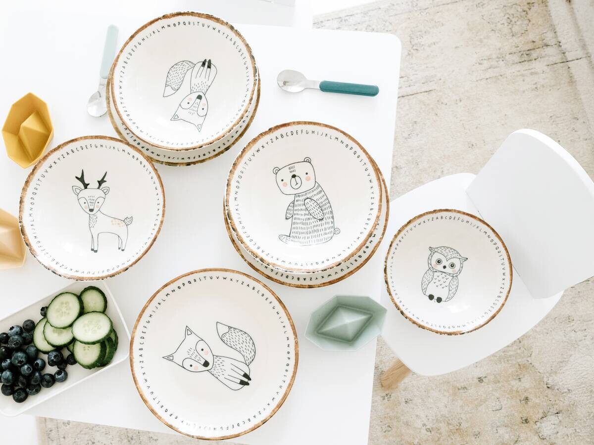 CreaTable Tellerset Freunde des Waldes beige Steinzeug D: ca. 21 cm