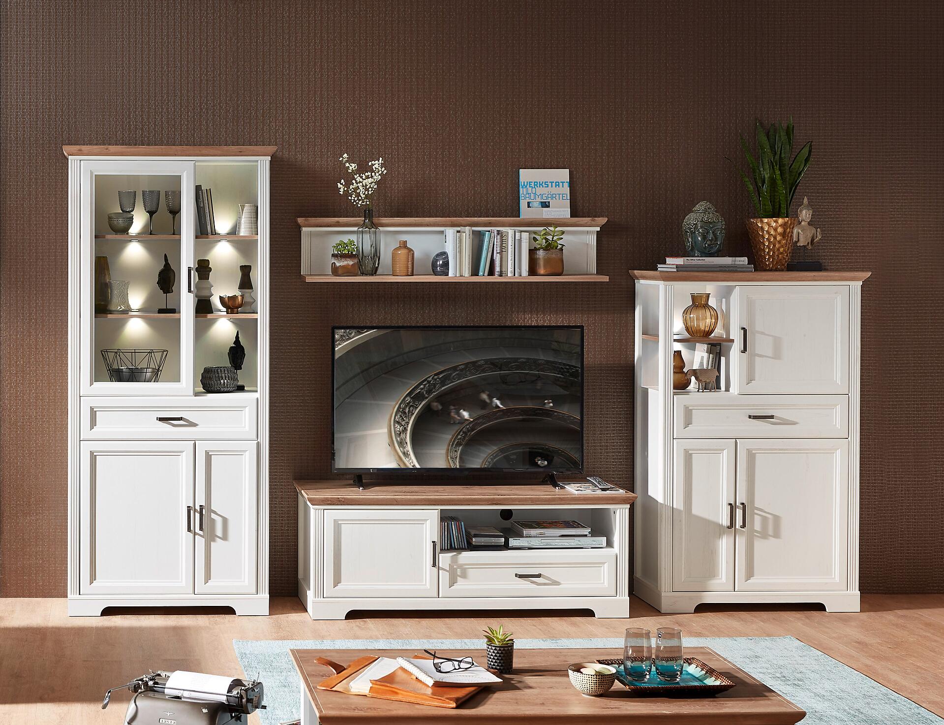 Standvitrine Jasmin Eiche Artisan Nachbildung Pinie Nachbildung B/H/T: ca. 93x150x42 cm