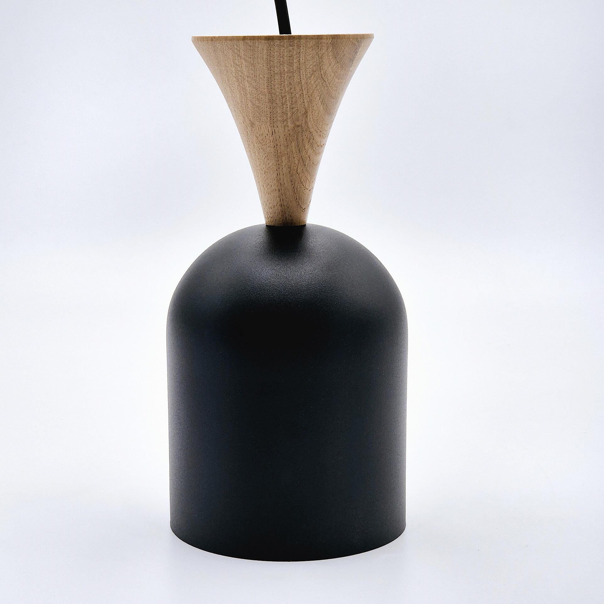 Lamkur Hängeleuchte schwarz Eiche Stahl Holz B/H/L: ca. 11x102x11 cm E27 1 Brennstellen