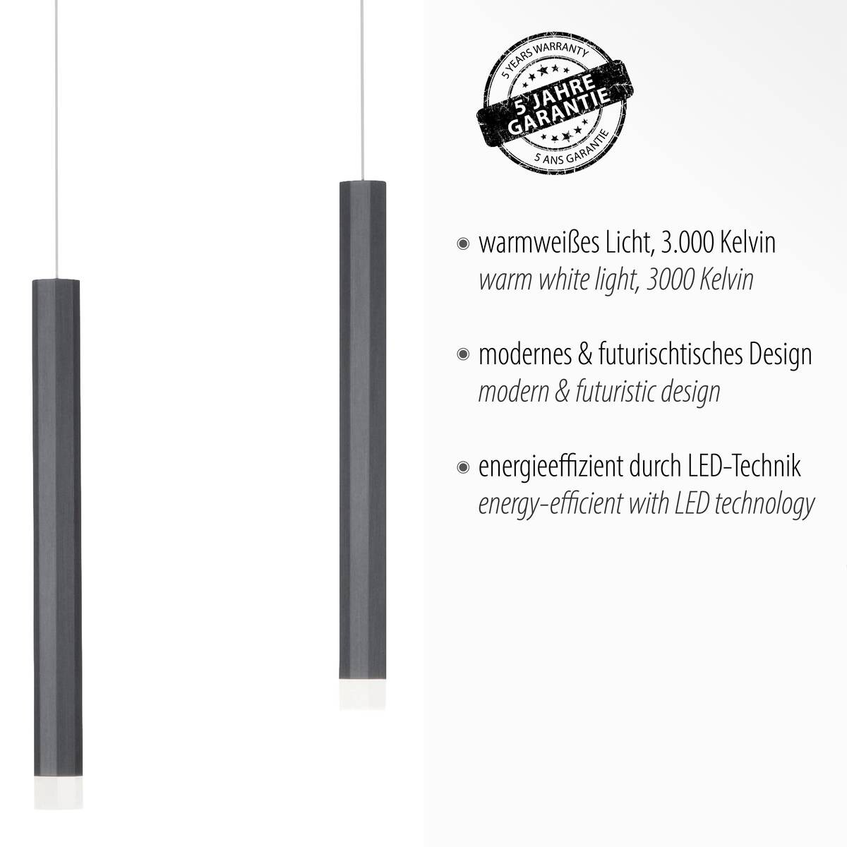 Just Light LED-Pendelleuchte BRUNO 15203-18 schwarz Eisen Aluminium B/H/T: ca. 55x120x8 cm 3.0 Brennstellen