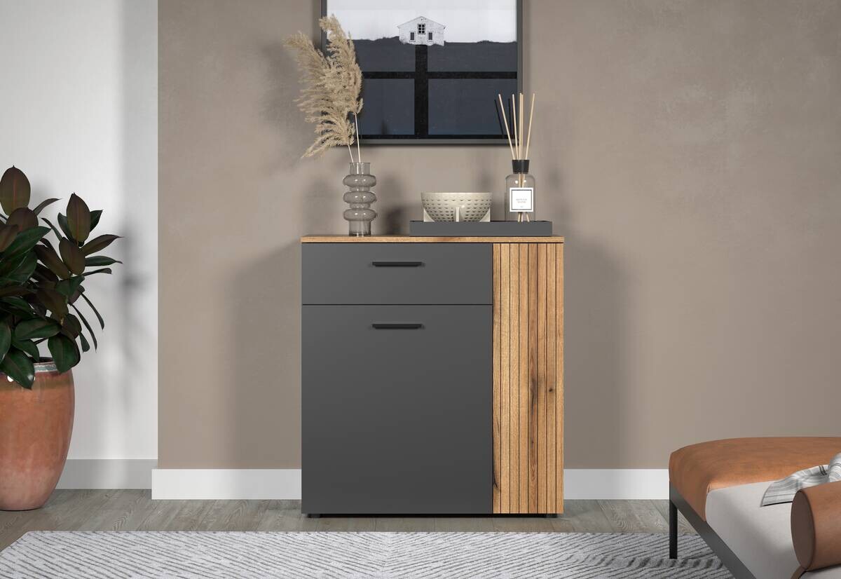 Kommode Esteban anthrazit Eiche Evoke Coast Nachbildung B/H/T: ca. 80x86x38 cm