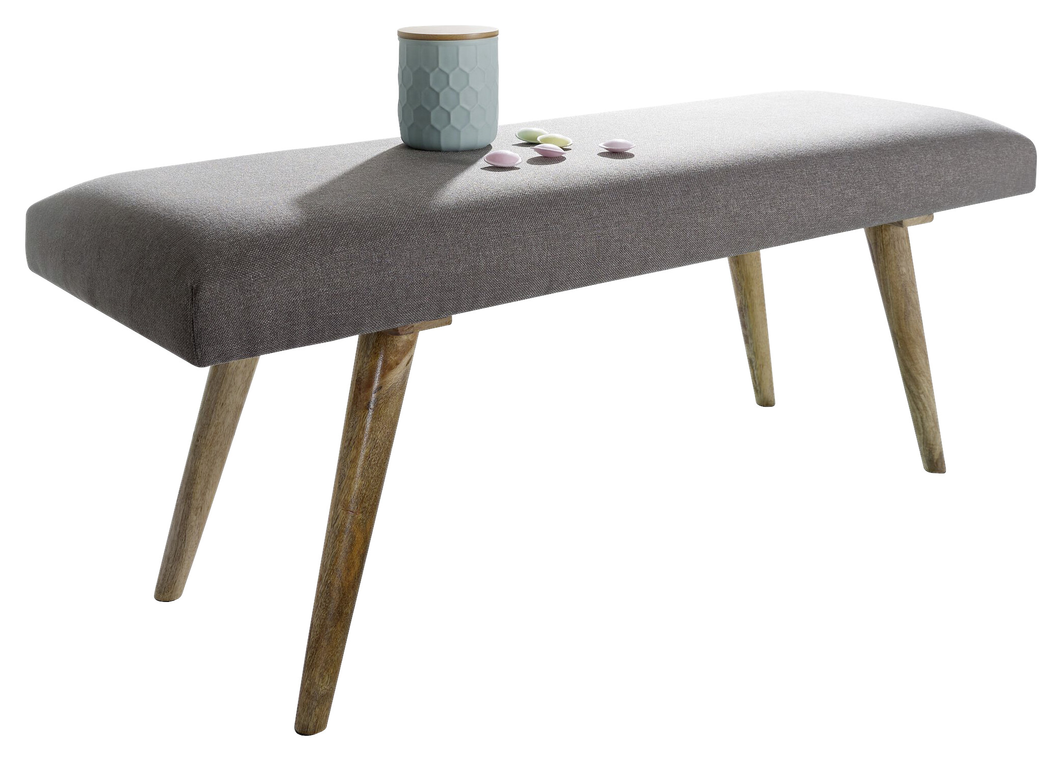 Wohnling Sitzbank grau natur Stoff Echtholz B/H/T: ca. 117x51x38 cm