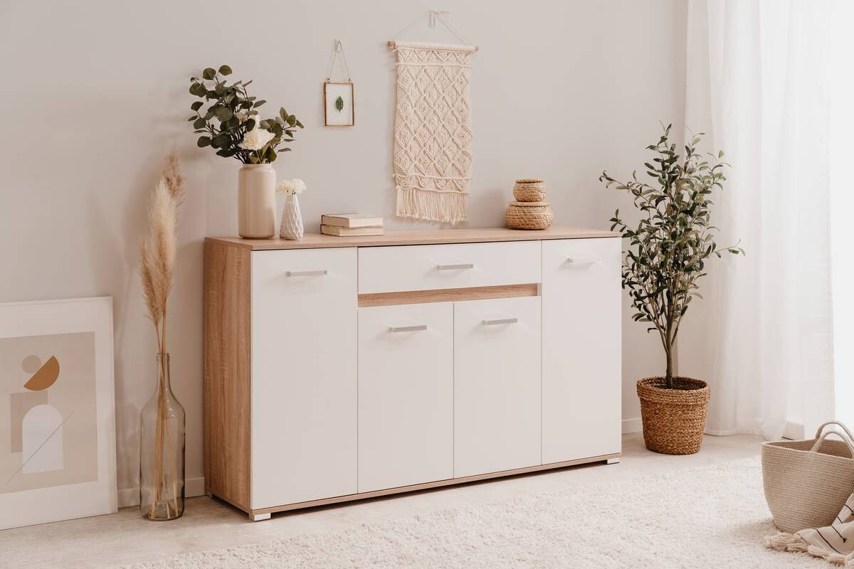 Sideboard Volos Eiche Sonoma Nachbildung weiß B/H/T: ca. 160x90x38 cm