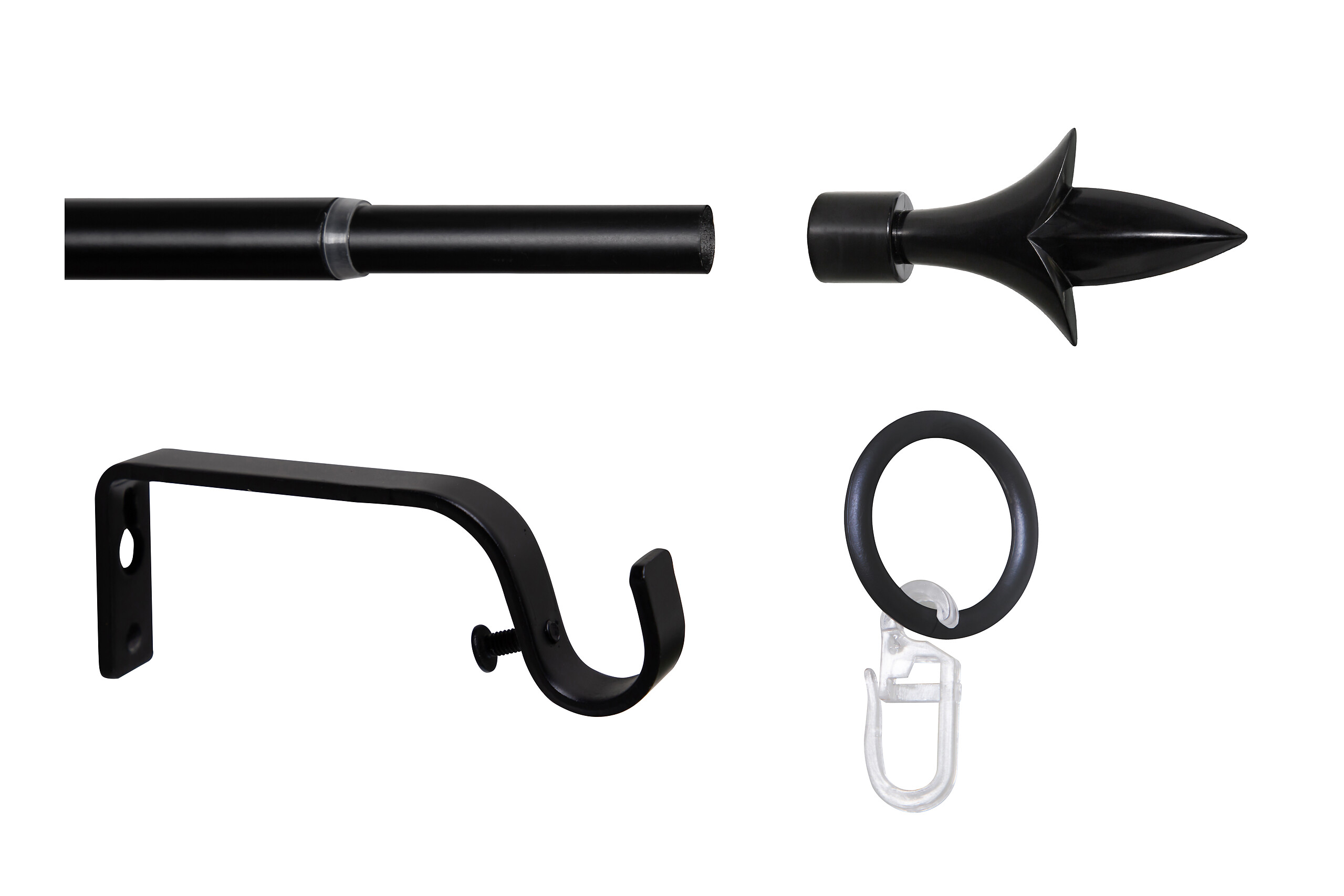 Gardinenstange schwarz Aluminium ausziehbar von ca. 130 bis 240 cm 1.0 Läufe