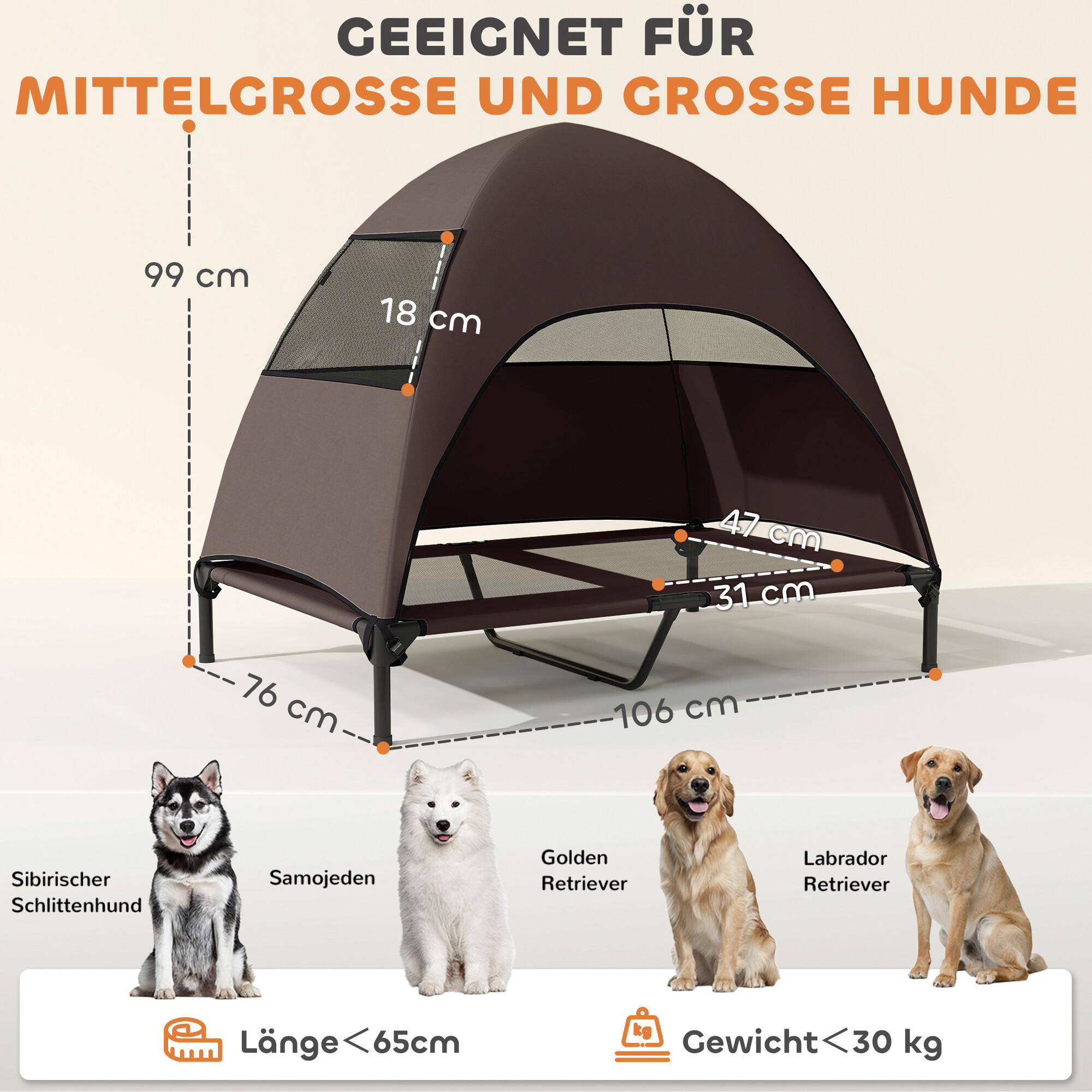 PawHut Hundeliege kaffee Stahl B/H/L: ca. 76x99x106 cm