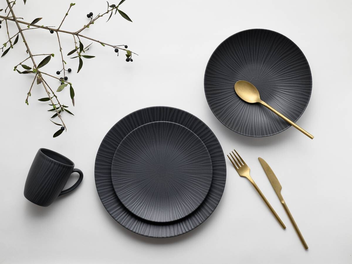 CreaTable Kombiservice Vesuvio Black schwarz Steinzeug 16 tlg.