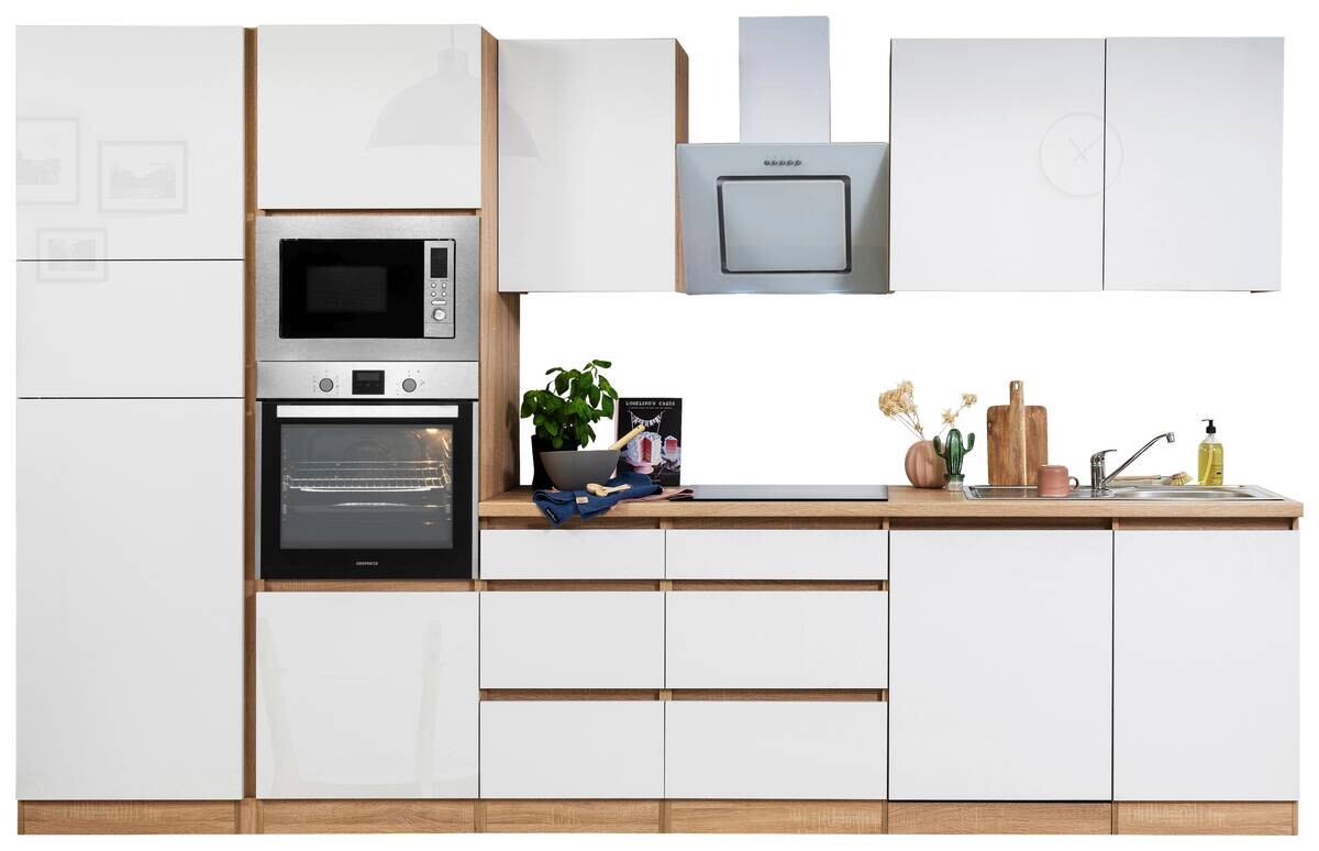 Respekta Küchenblock Premium weiß hochglänzend B/H/T: ca. 345x220,5x60 cm