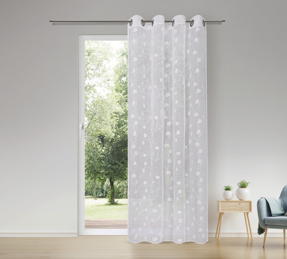 Happy Home Ösenschal Blätter weiß B/L: ca. 140x245 cm