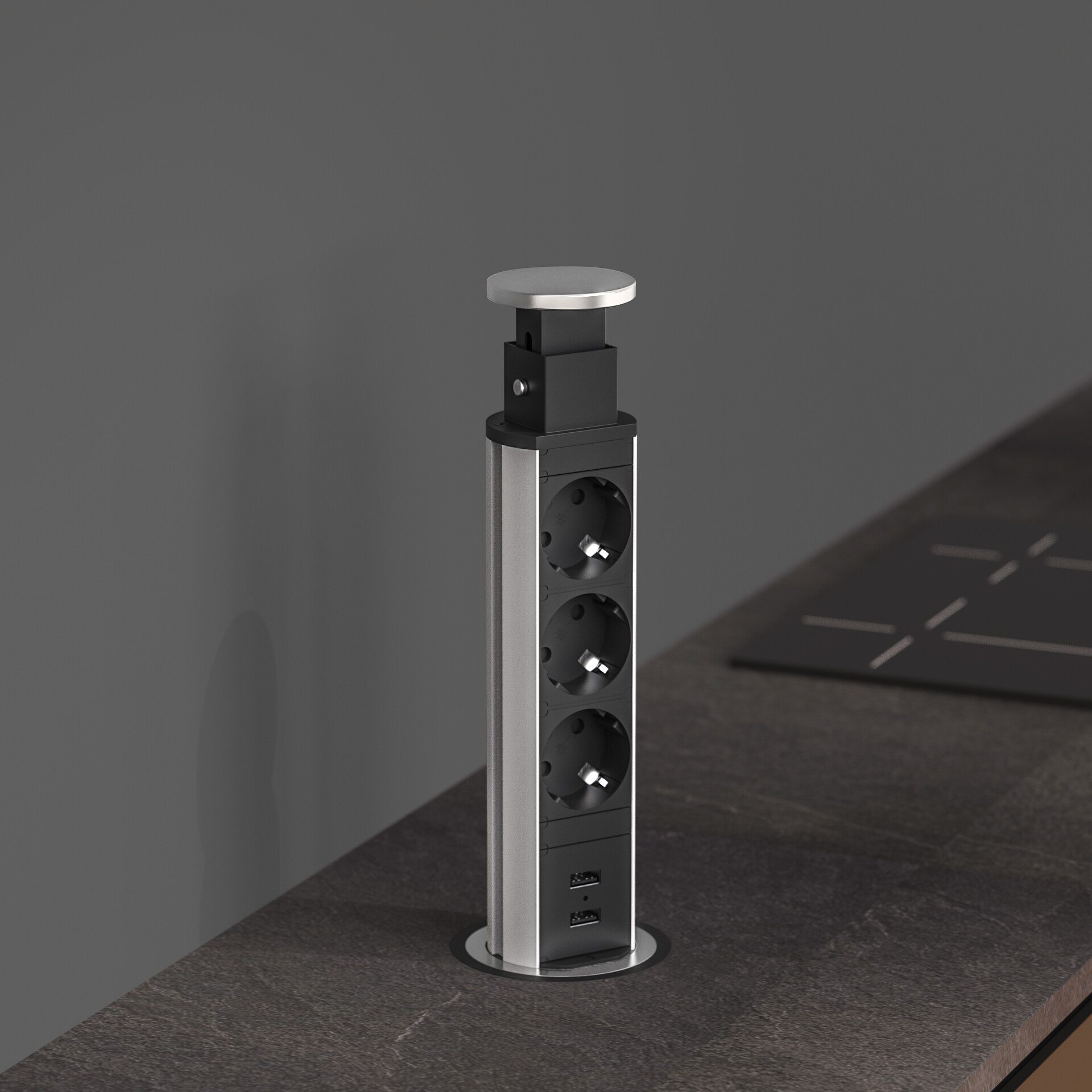 SCHÜTTE Steckdose 03073-E1 schwarz Alu Kunststoff Kunststoff B/H/T: ca. 11x10x36 cm