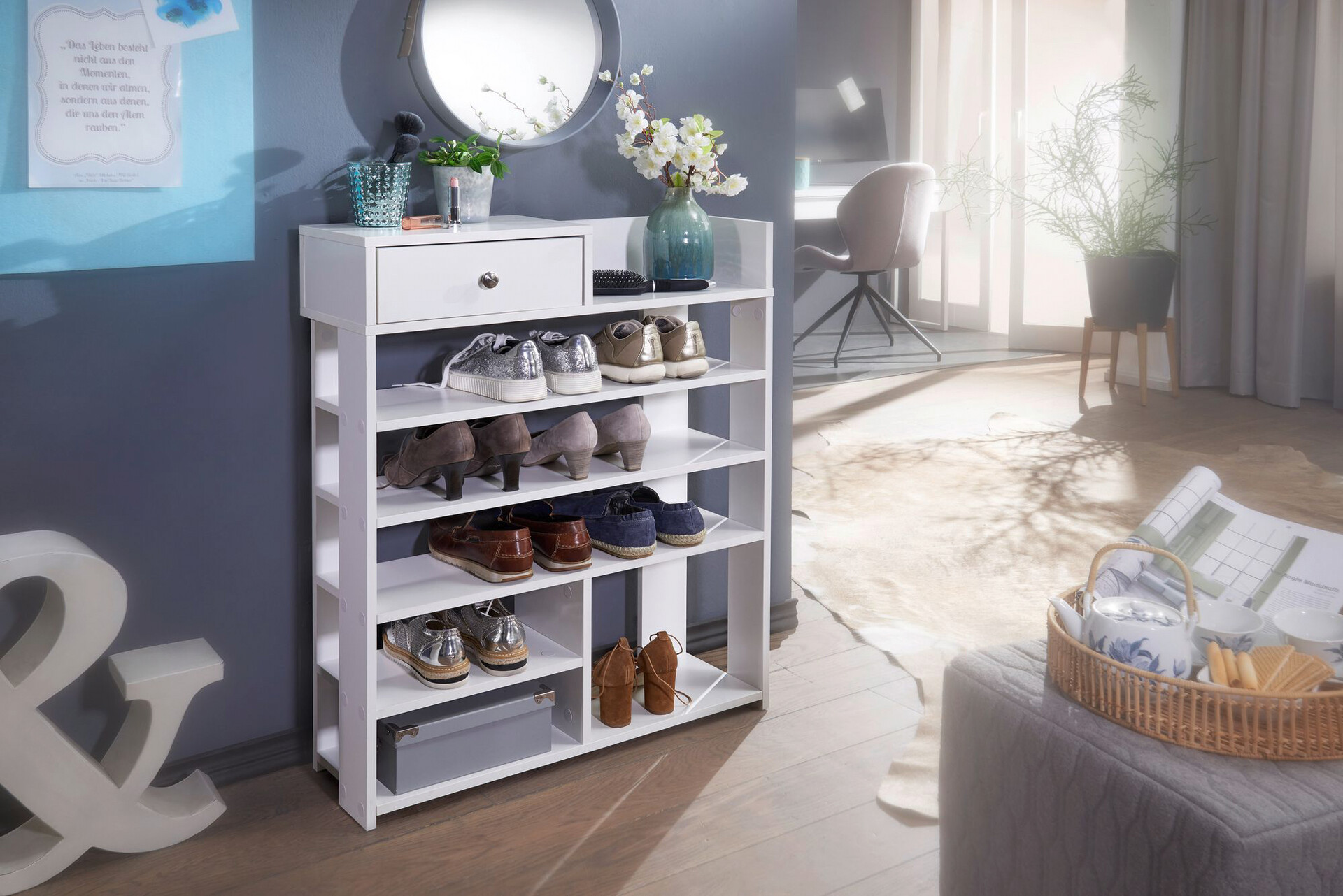 Schuhregal weiß B/H/T: ca. 75x92,5x24 cm