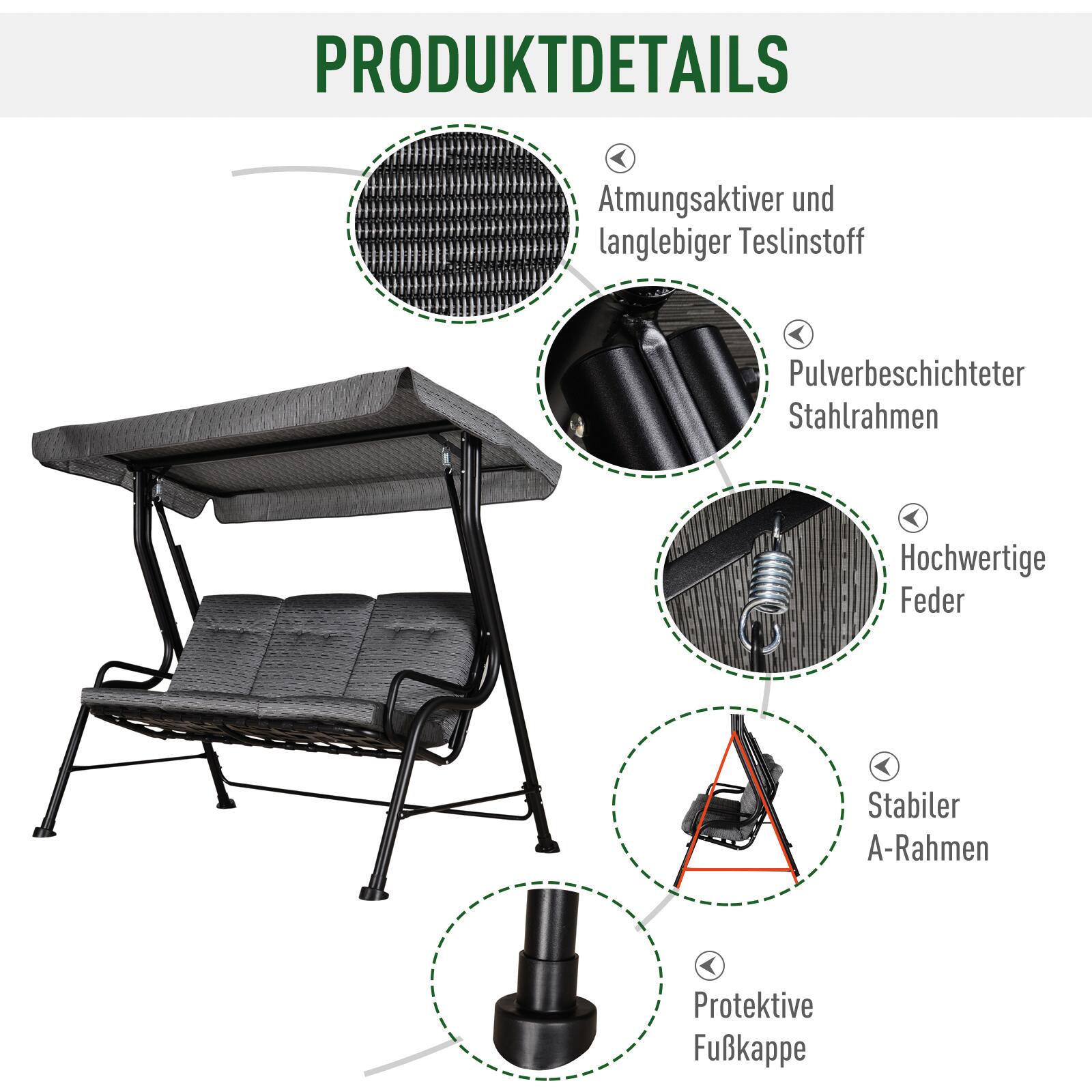 Outsunny Hollywoodschaukel schwarz Stahl B/H/T: ca. 200x170x120 cm