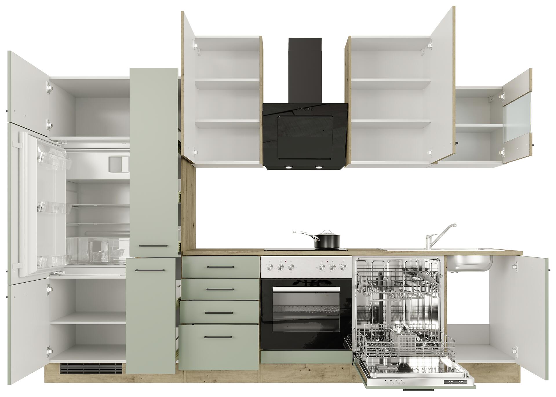 Küchenblock Cara grün matt B/H/T: ca. 310x234x60 cm