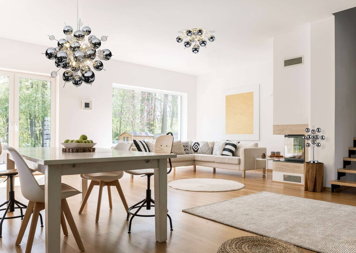 Näve Leuchten Pendelleuchte Chrom Glas Metall B/H/T/D: ca. 65x193x65x65 cm G9 10 Brennstellen