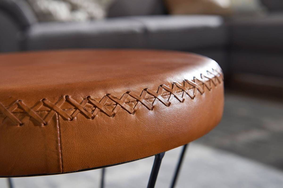 Wohnling Sitzhocker braun schwarz Leder Eisen B/H/T: ca. 35x48x35 cm