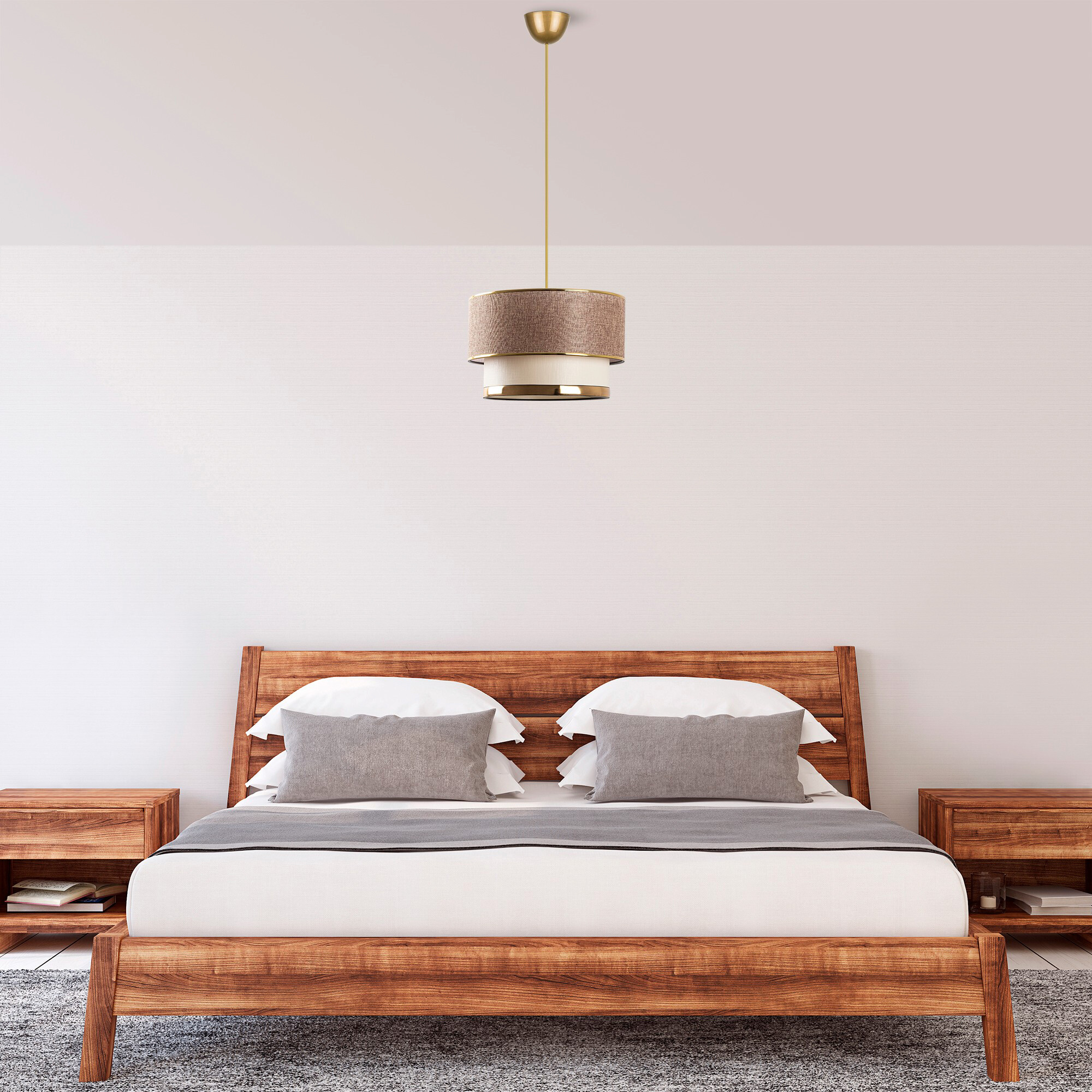 Opviq Pendelleuchte Cake gold beige Metall Baumwolle B/H/L: ca. 30x65x30 cm E27 3 Brennstellen