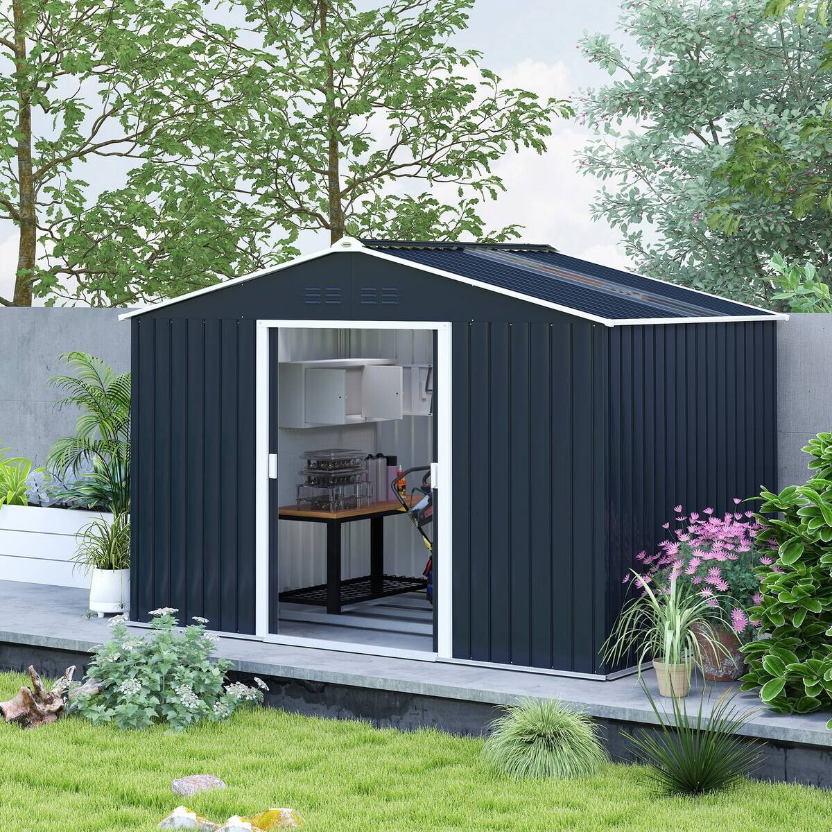 Outsunny Gartenhaus dunkelgrau B/H/L: ca. 195x192x277 cm