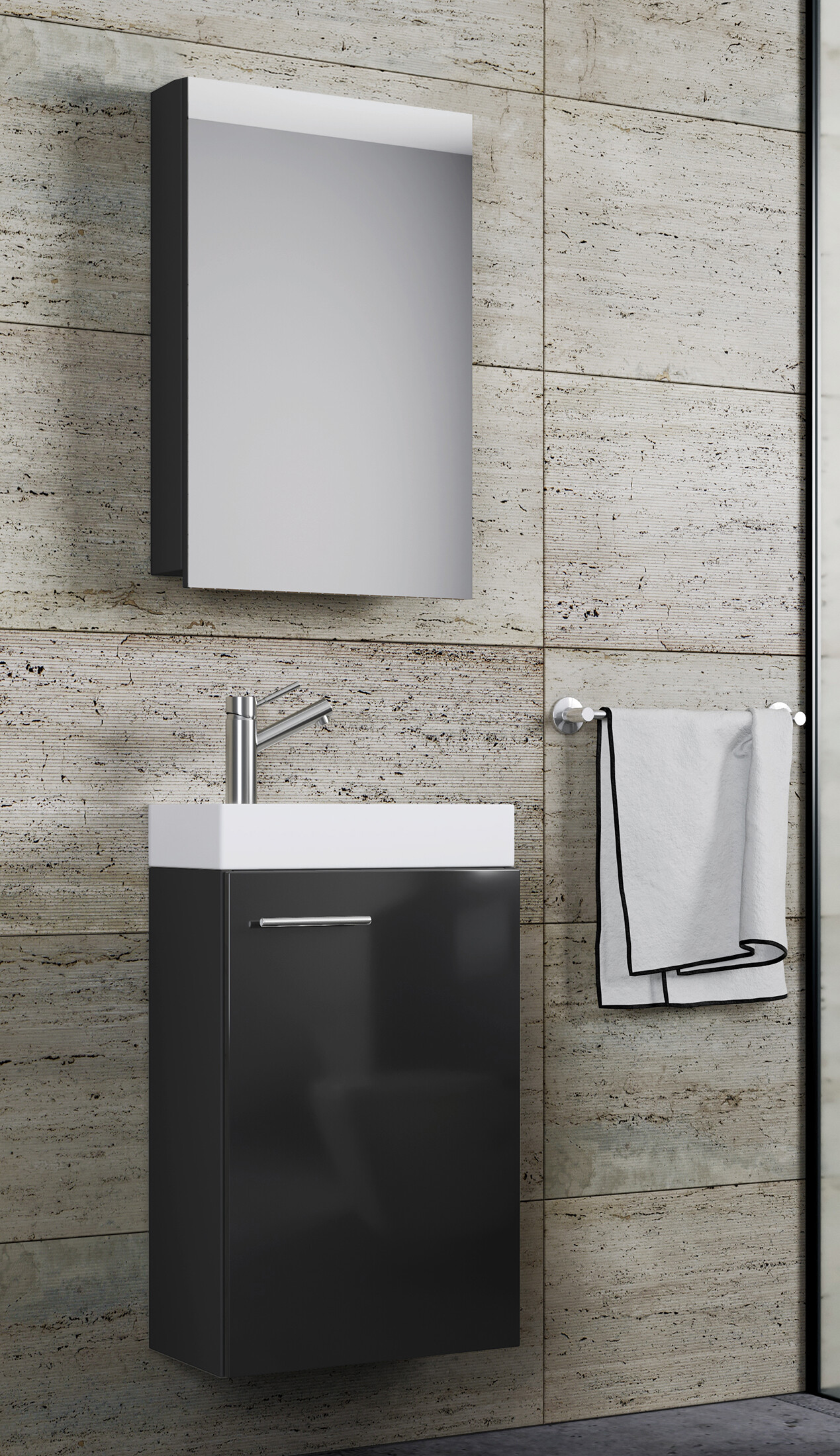 Waschplatz 3tlg-Slito schwarz B/H/T: ca. 41x130x22 cm