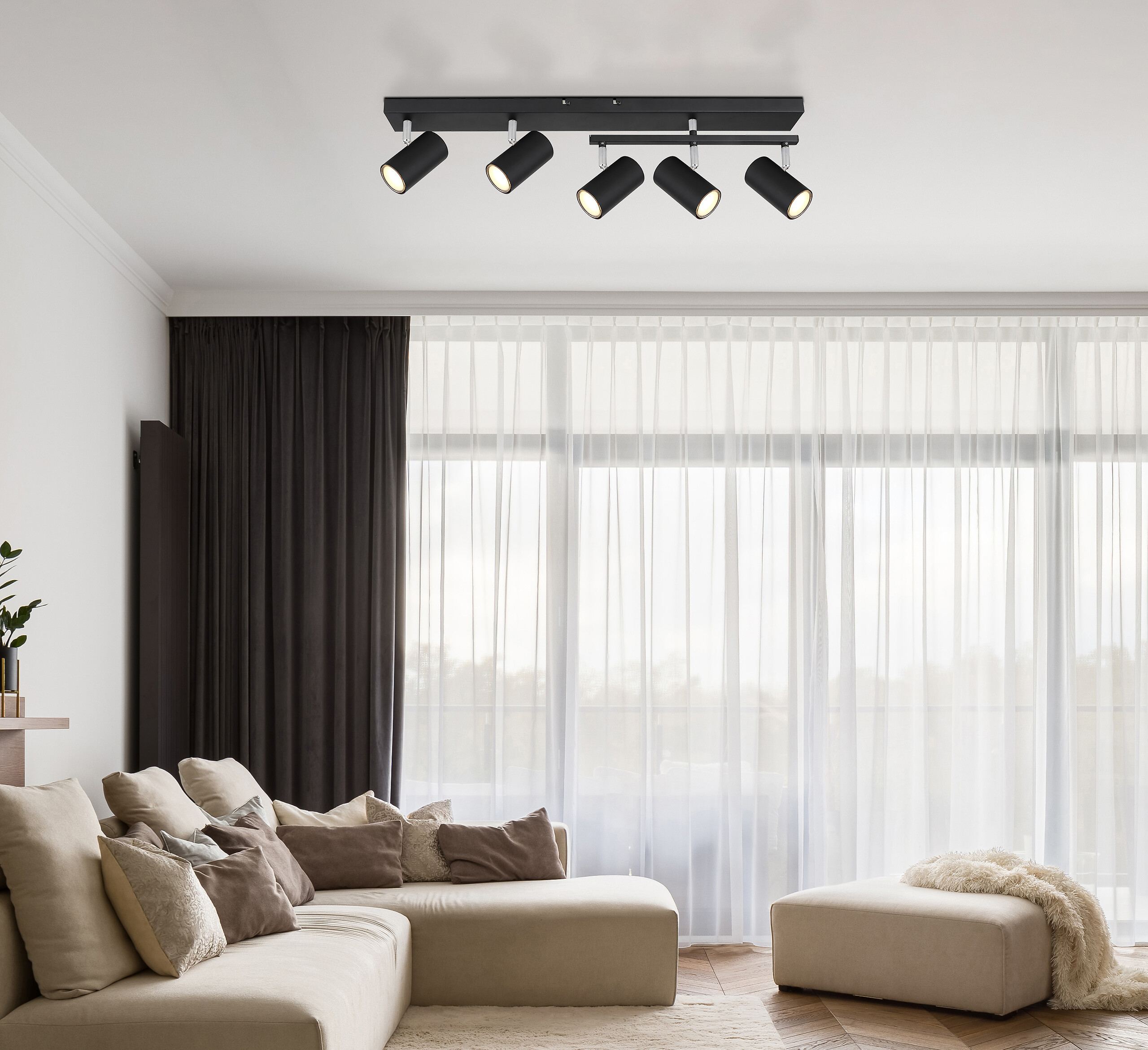 GLOBO Strahler 57911-5B Robby schwarz Metall B/H/L: ca. 35x17x70 cm GU10 5 Brennstellen