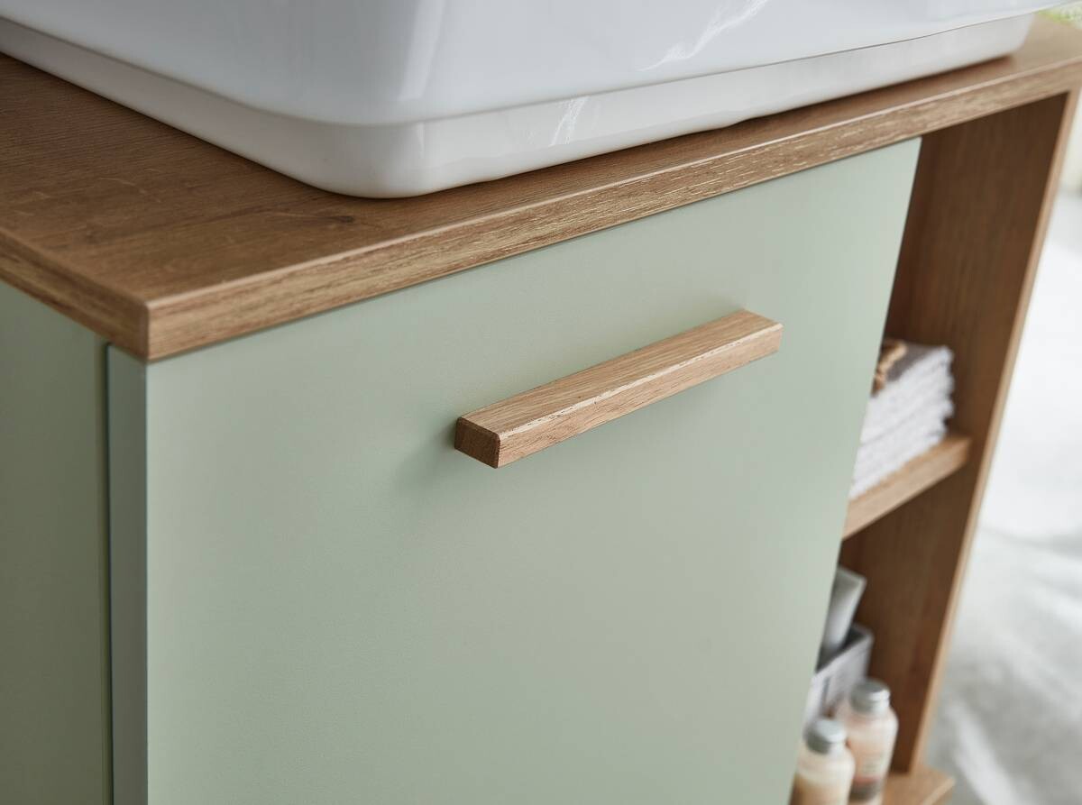 Waschbeckenunterschrank Quickset 963 salbei Nachbildung Eiche Riviera Nachbildung B/H/T: ca. 60,5x65x33 cm