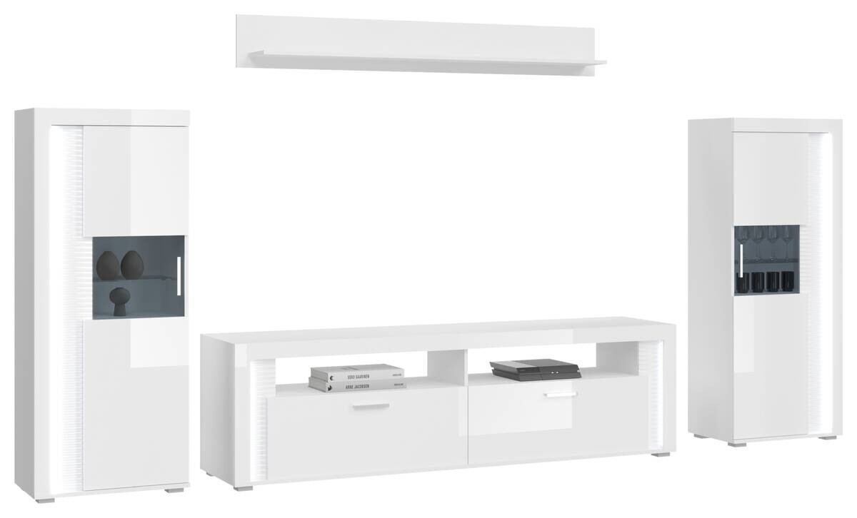 Wohnwand SKYLIGHT weiß weiß Hochglanz Pasol grau B/H/T: ca. 351x202x46 cm