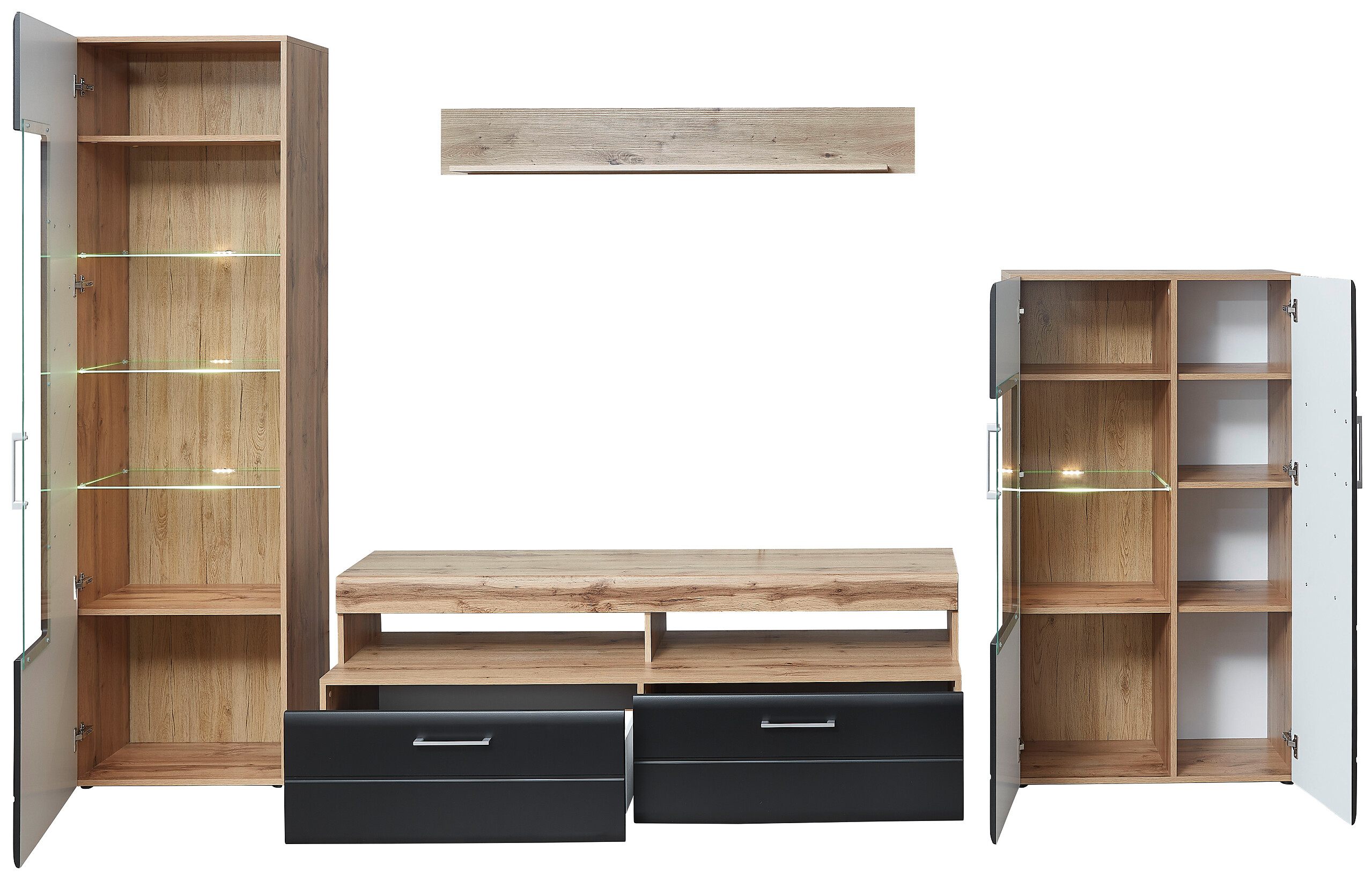 Wohnwand Sonate Eiche Nachbildung schwarz matt B/H/T: ca. 340x208x52 cm