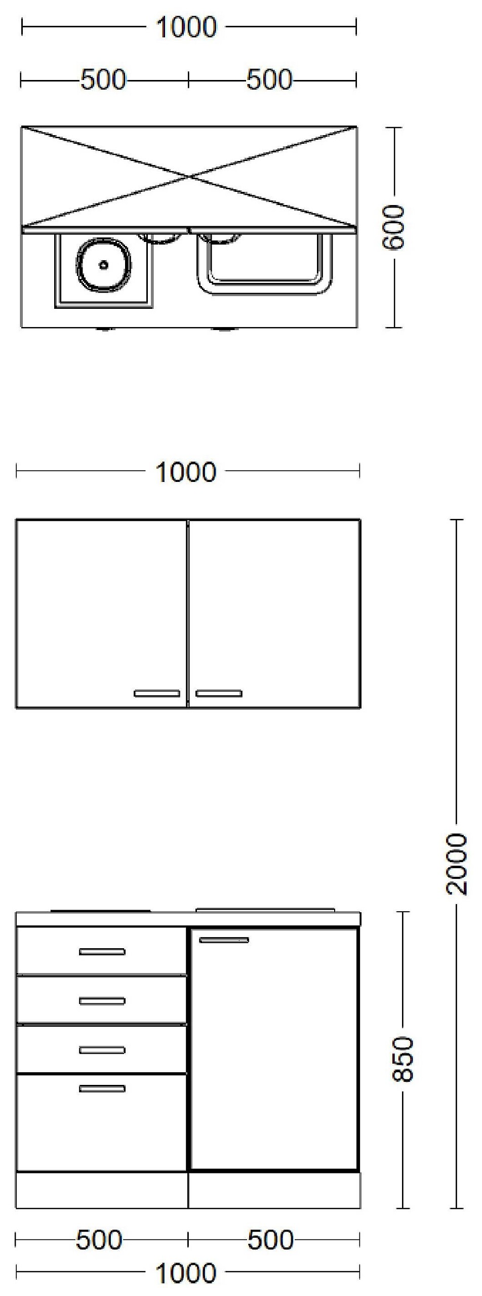 Küchenblock Wito weiß B/H/T: ca. 100x200x60 cm