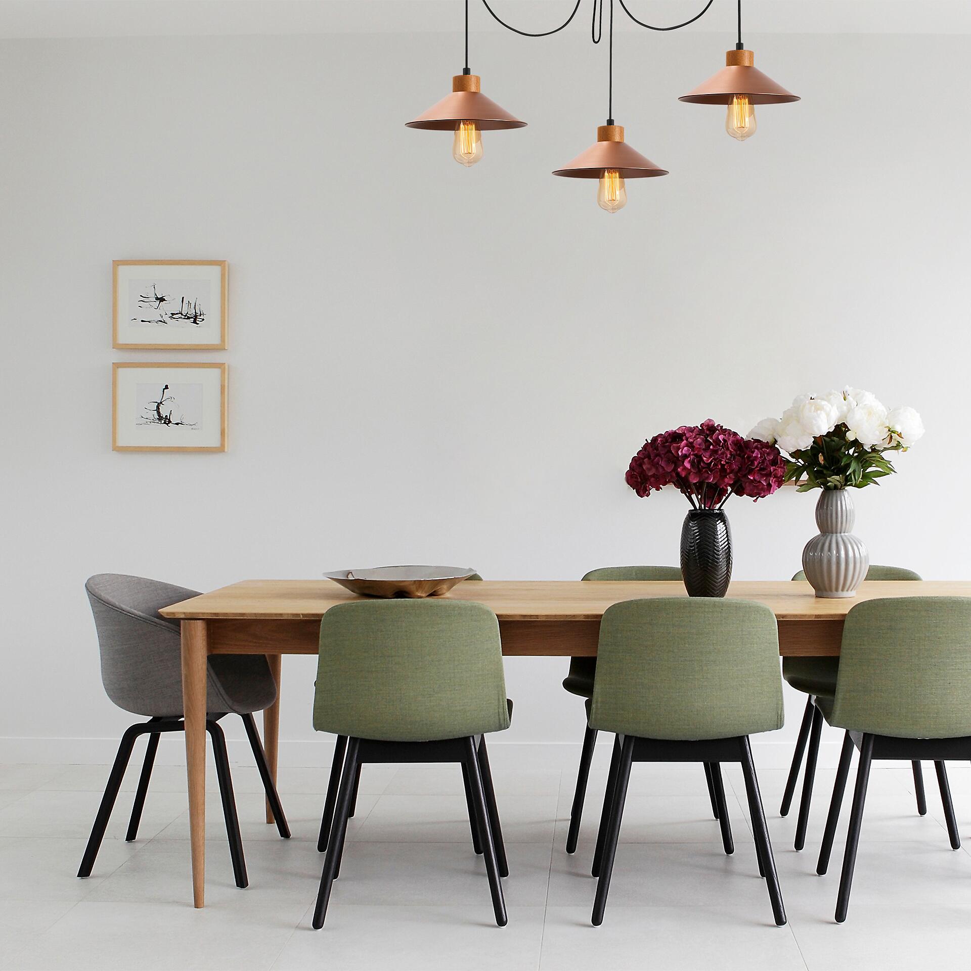 Opviq Pendelleuchte Manavgat Kupfer Holz B/H/T/L: ca. 114x100x24x114 cm E27 3 Brennstellen