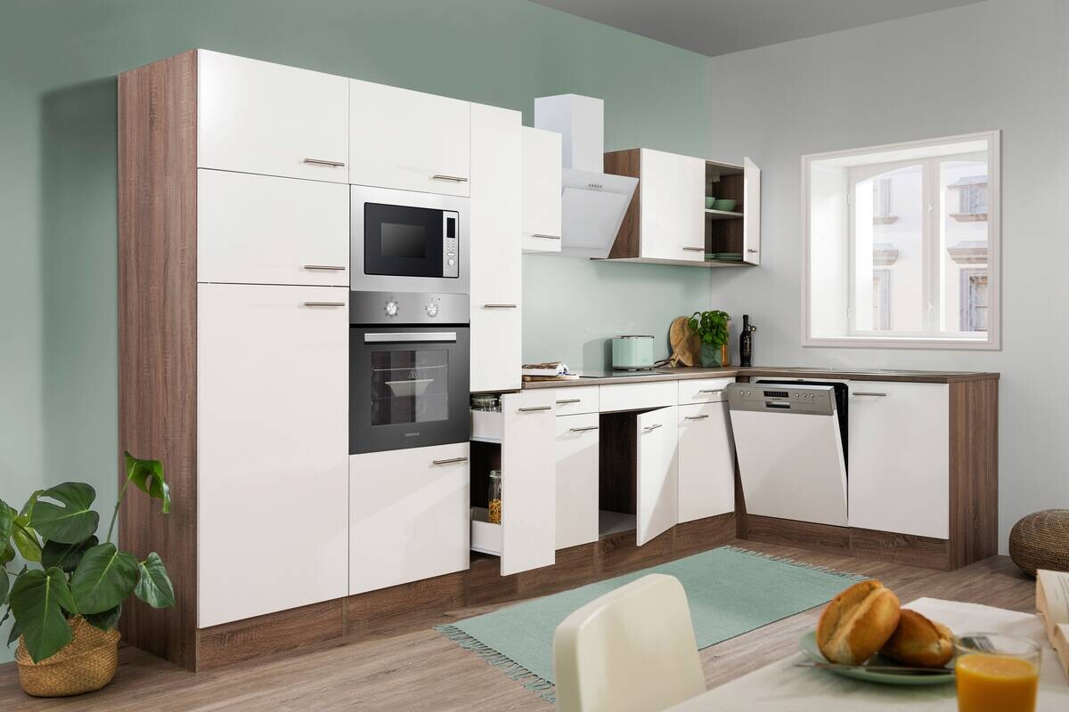 Respekta Winkelküche KBL370EYWMISGKE weiß B/H/T: ca. 370x205x172 cm