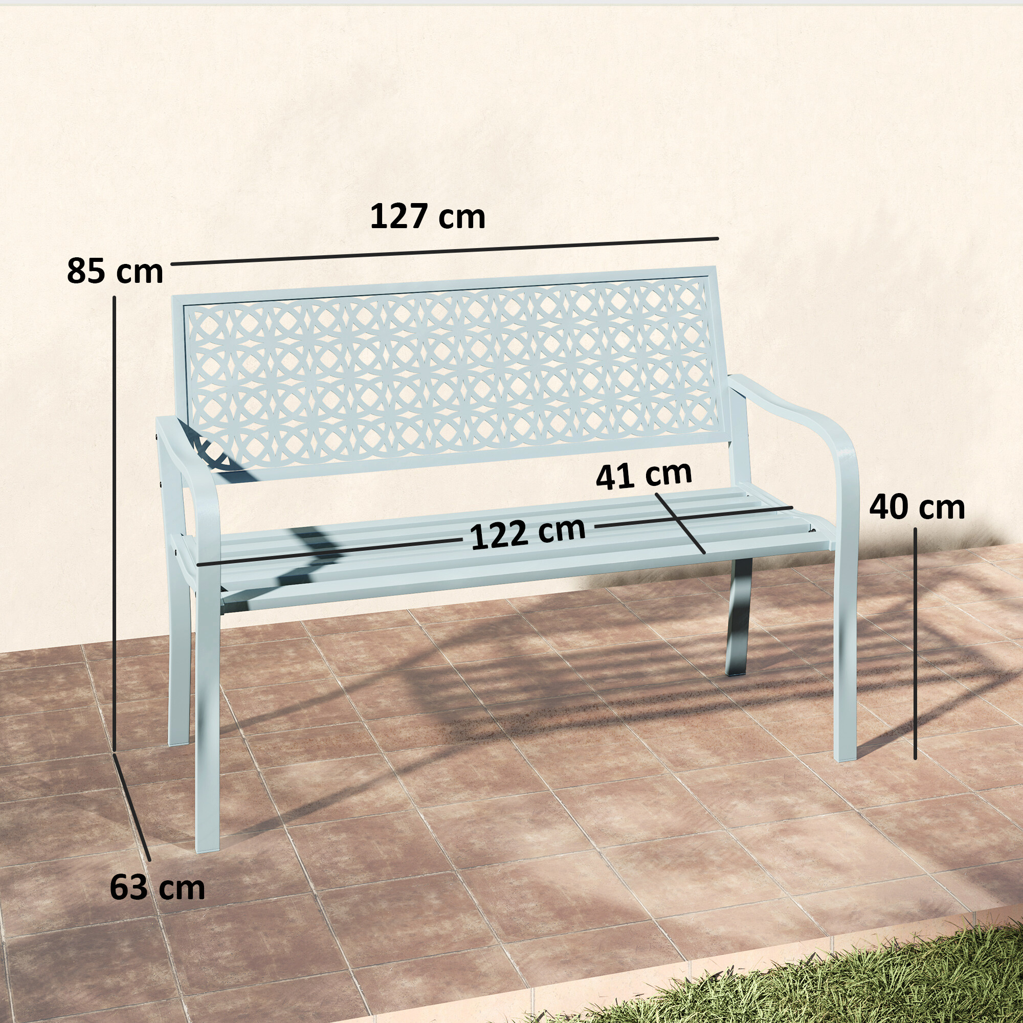 Outsunny Gartenbank blau Stahl B/H/L: ca. 63x85x127 cm