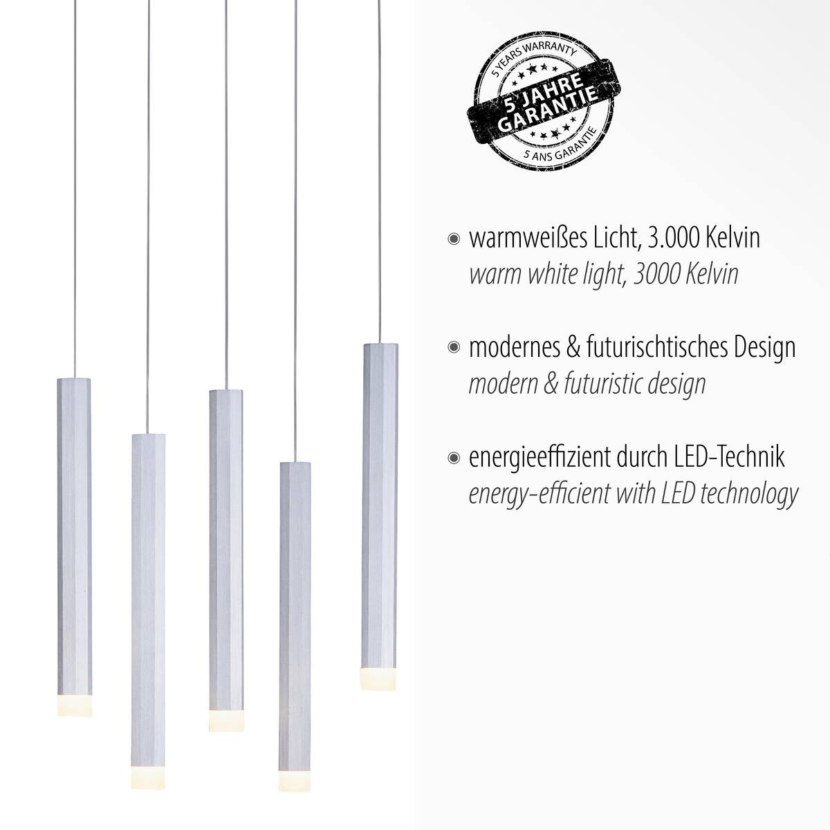 Just Light LED-Pendelleuchte BRUNO 15206-95 Alu Eisen Aluminium B/H/T: ca. 89x120x30 cm 10.0 Brennstellen