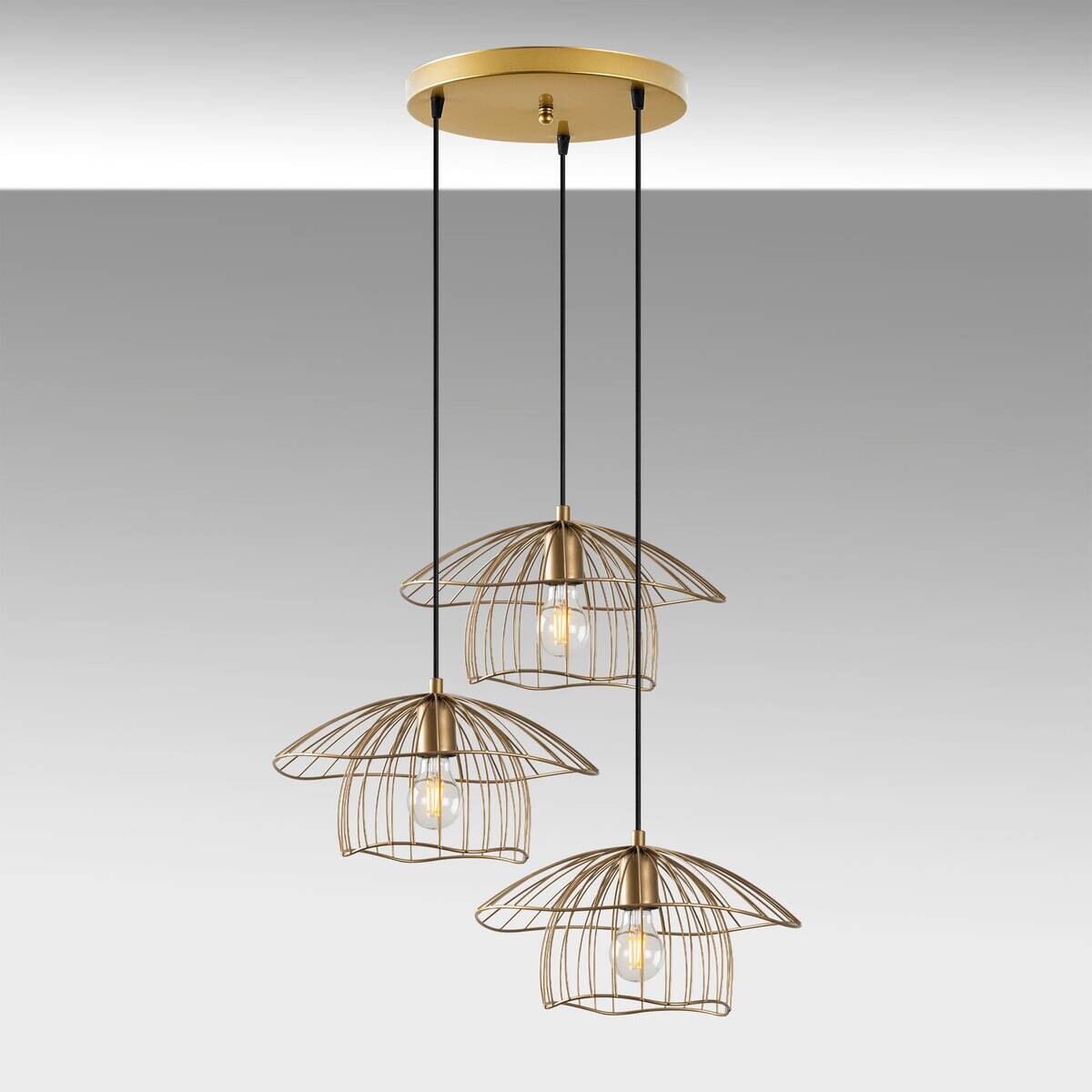 Opviq Pendelleuchte Mantar gold B/H/T/L/D: ca. 68x110x68x68x68 cm E27 3 Brennstellen