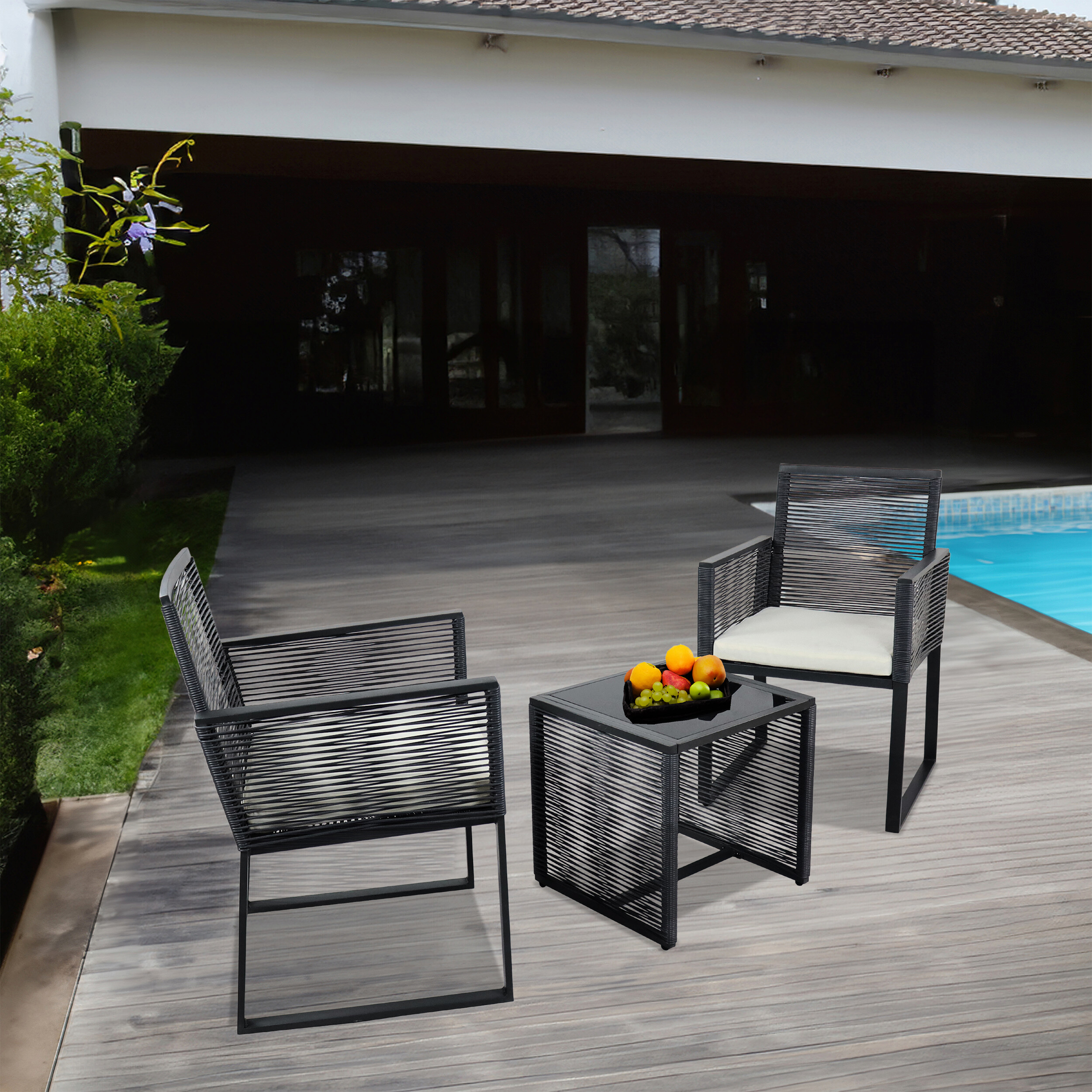 VCM Gartensitzgruppe Fidola schwarz Polyrattangeflecht B/H/L: ca. 53x86x53 cm