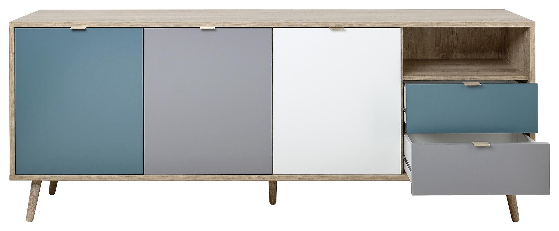 Sideboard Cuba Eiche Sonoma Nachbildung weiß grau petrol B/H/T: ca. 180x71x40 cm