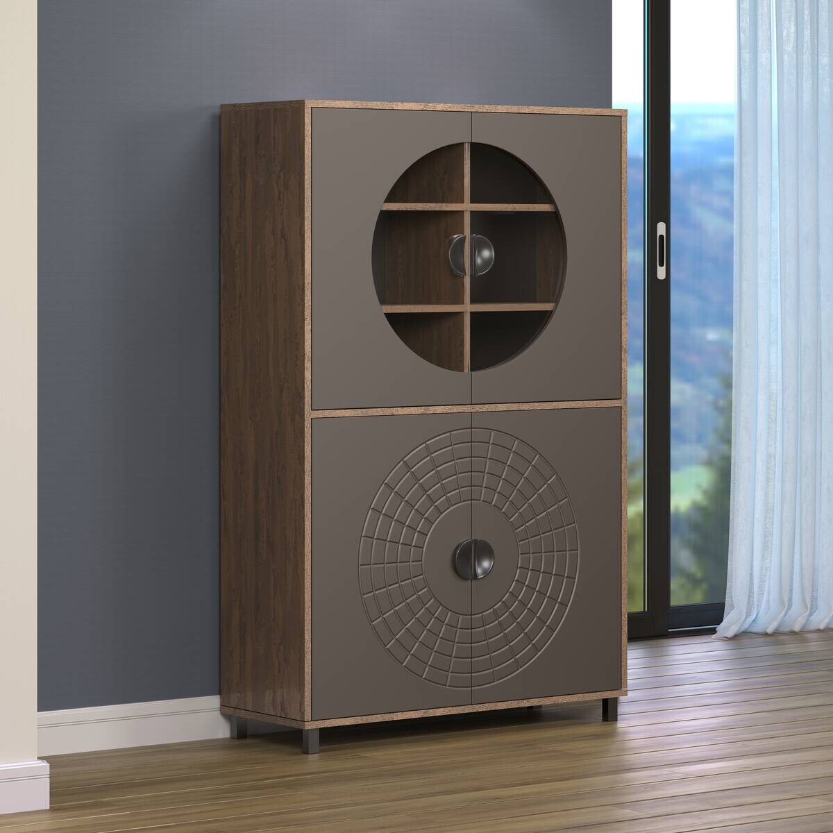 Highboardvitrine Fusion Eiche dunkel Nachbildung bronze Optik B/H/T: ca. 97x163x42 cm