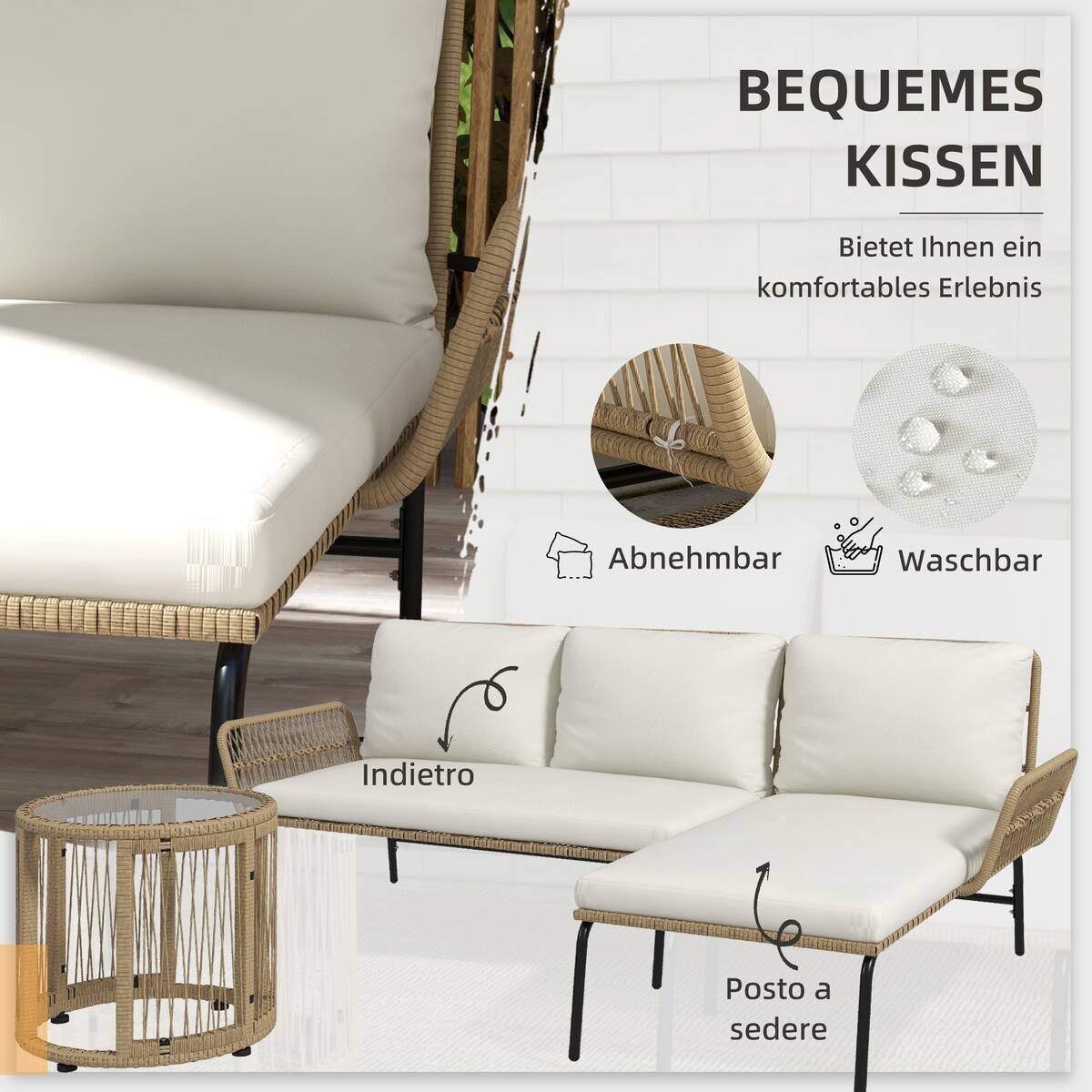 Outsunny Sitzgruppe cremeweiß Polypropylen B/H/L: ca. 79x122x75 cm