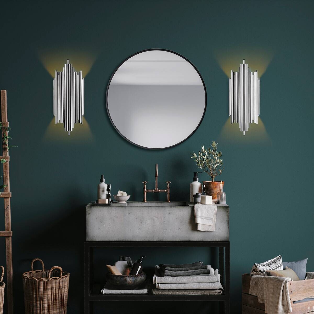 Opviq Wandleuchte Reis Chrom Metall B/H/T/L: ca. 22x50x22x11 cm E14 1 Brennstellen