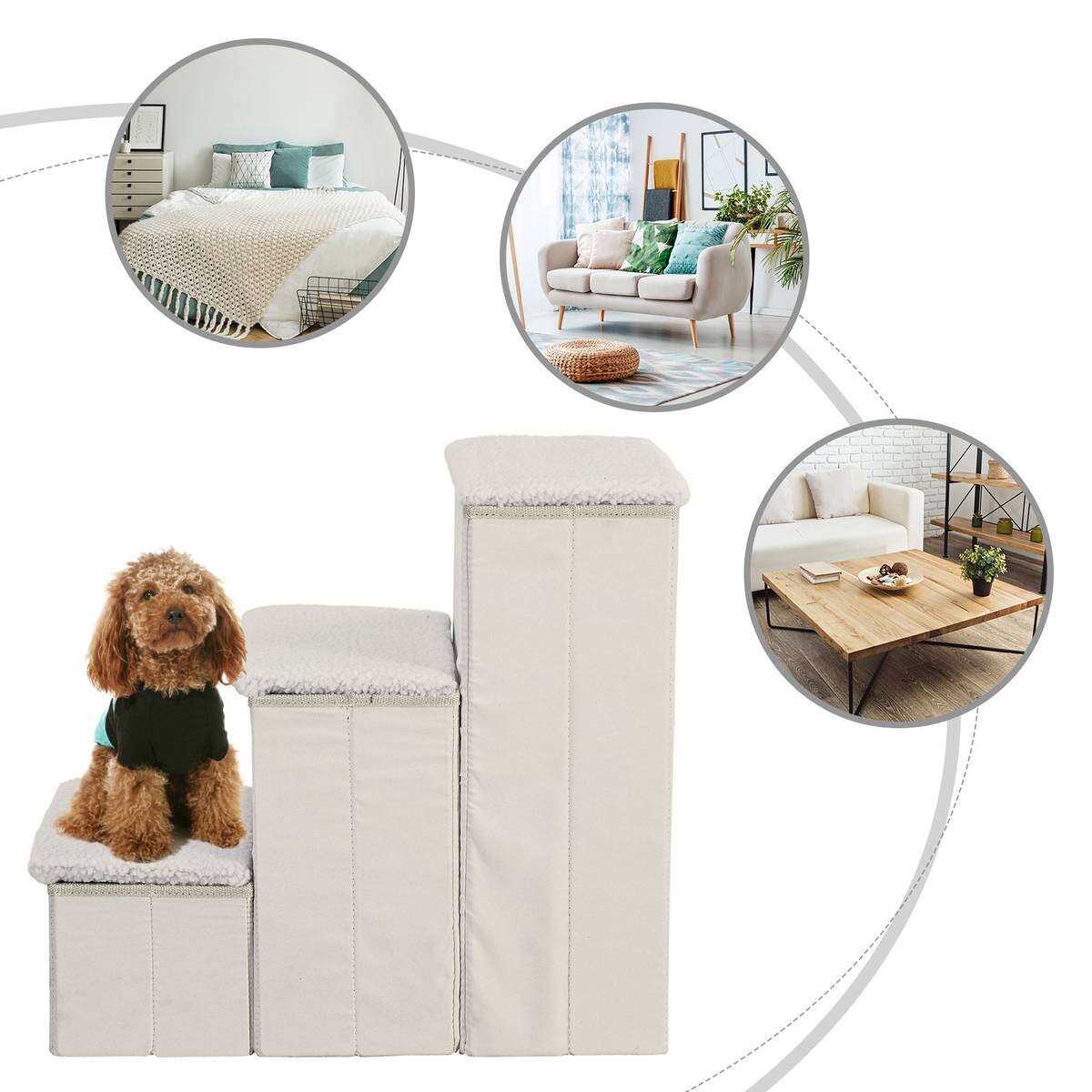 PawHut Haustiertreppe weiß MDF B/H/L: ca. 54x48x40 cm