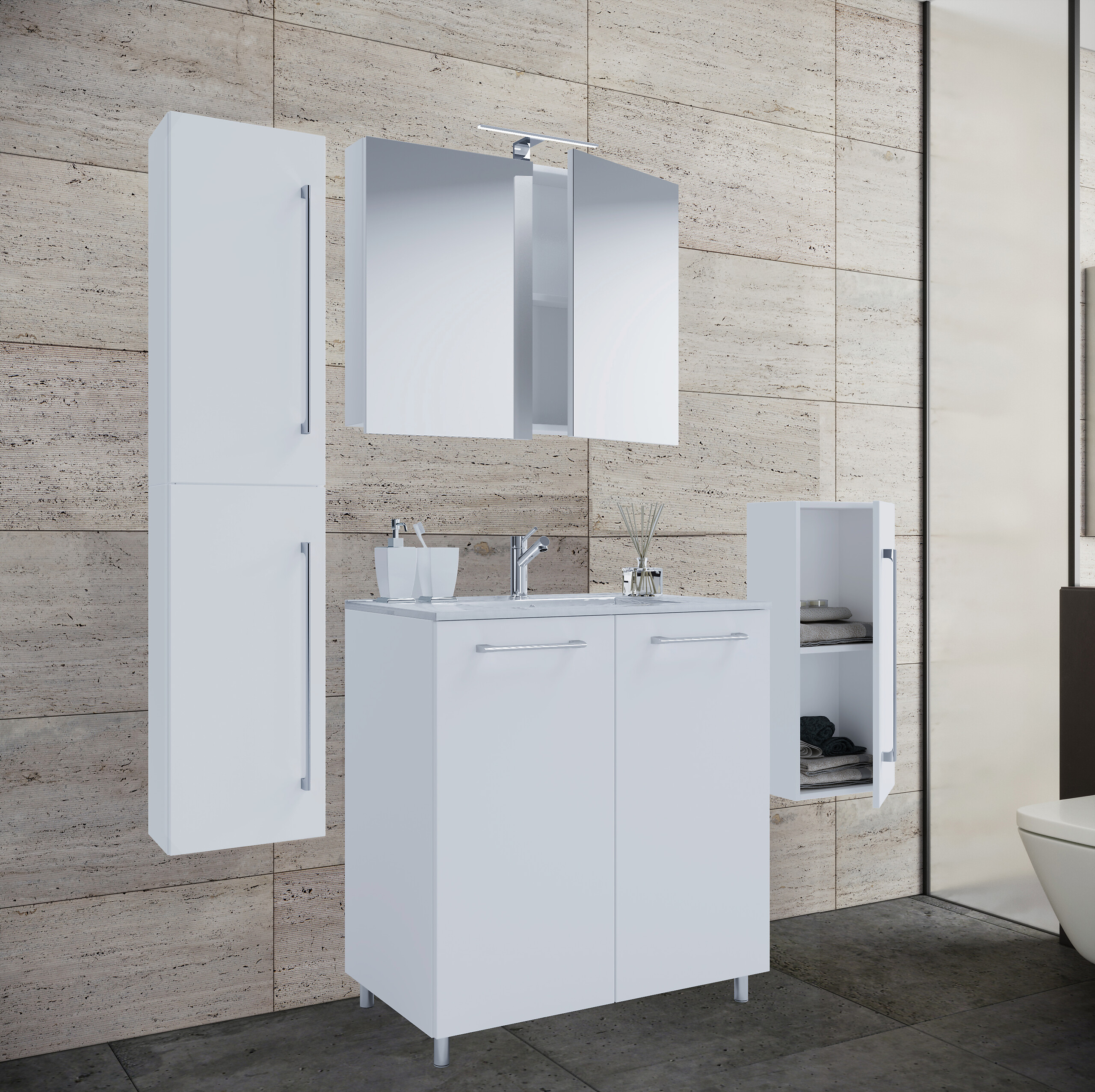 Waschplatz 5tlg-Gilos weiß B/H/T: ca. 60x86x46 cm