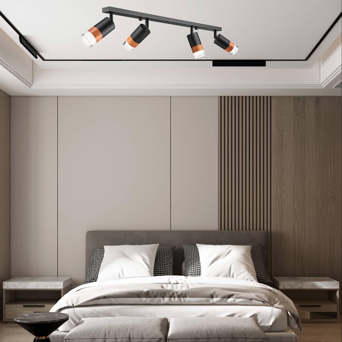 Lamkur Deckenleuchte schwarz Glas Stahl B/H/L: ca. 8x19x81 cm 4 Brennstellen