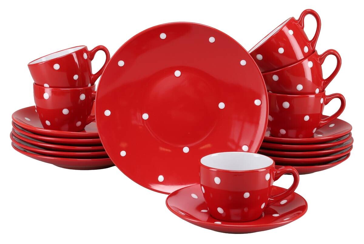 CreaTable Kaffeeservice Polka Dots weiß Steinzeug 18 tlg.