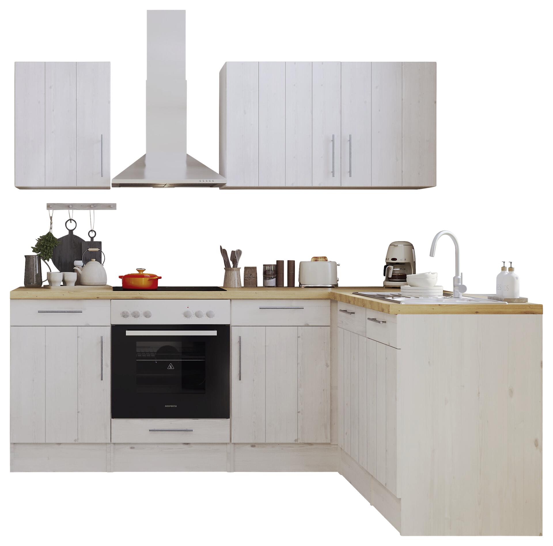 Respekta Winkelküche BERPL220LHWC weiß Lärche Nachbildung B/H/T: ca. 220x211x172 cm