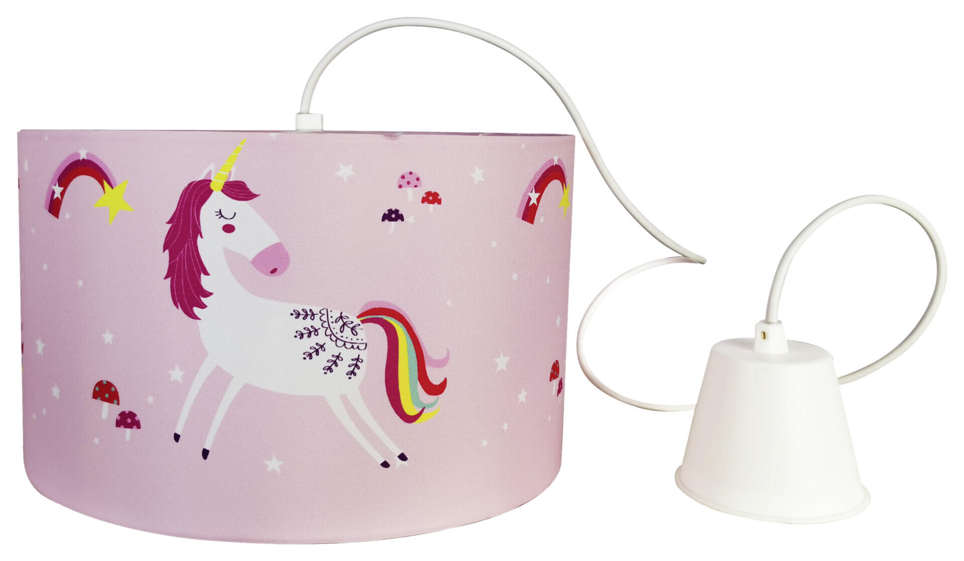 POCOline Pendelleuchte Einhorn weiß rosa Kunststoff Stoff H/D: ca. 120x30 cm E27 1 Brennstellen