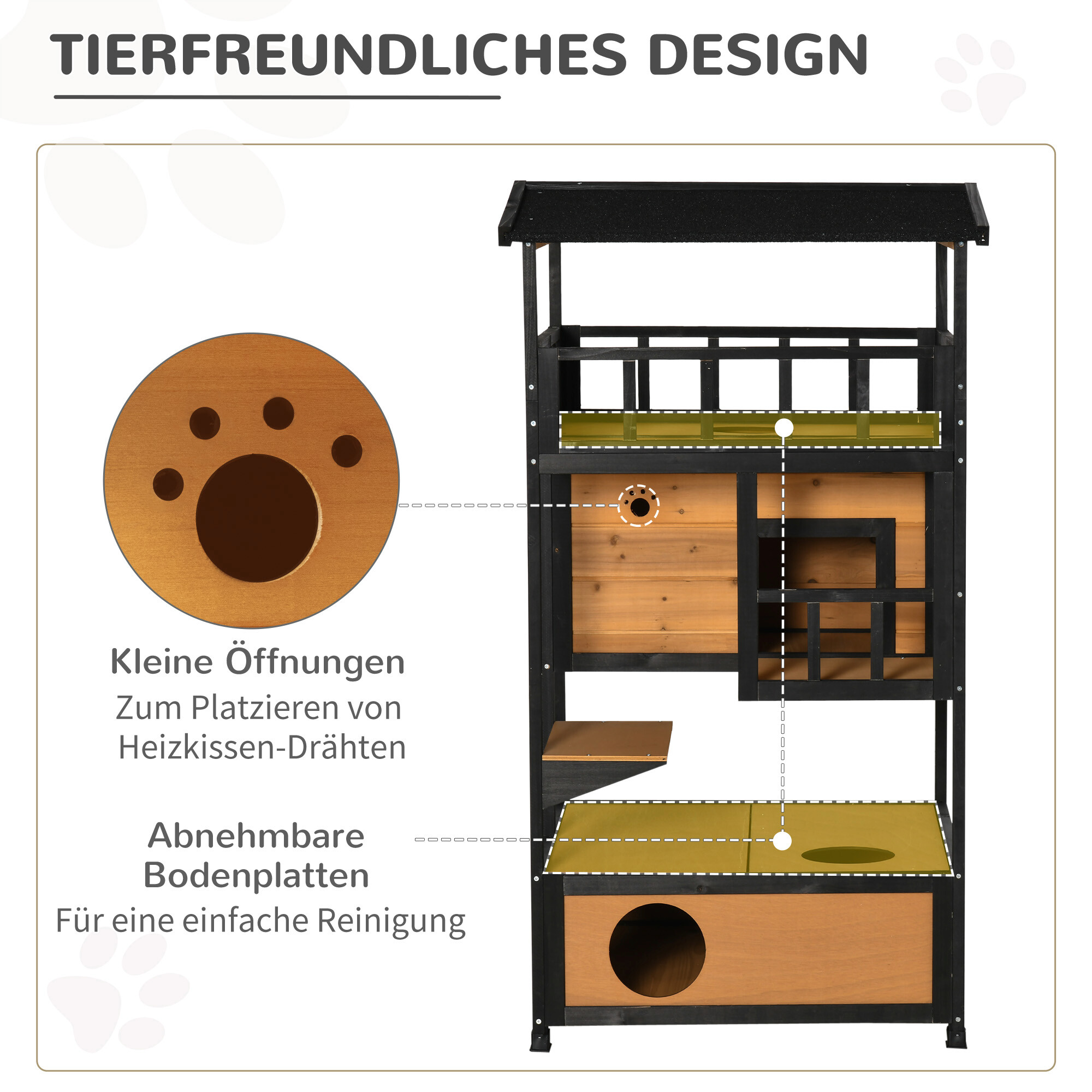 PawHut Katzenhaus schwarz Holz B/H/L: ca. 75x137x75,5 cm