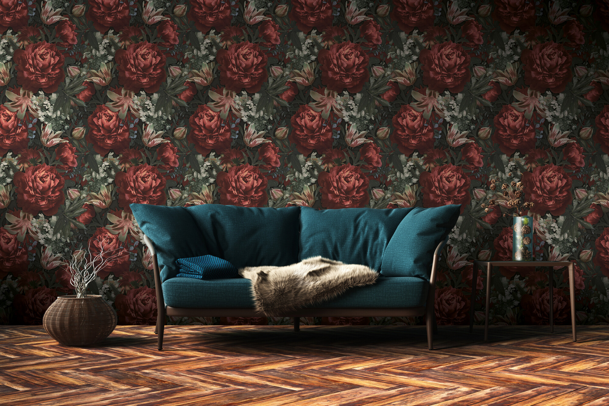 Vliestapete Floral schwarz bunt B/L: ca. 53x1005 cm