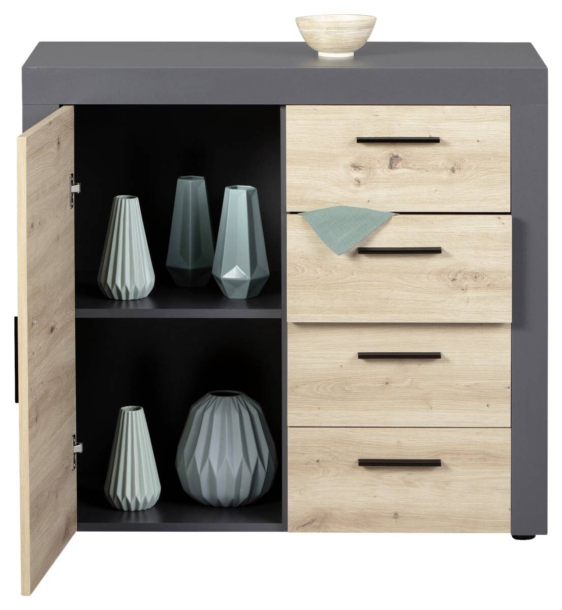 Kommode Corbeto 1T4S anthrazit Artisan Nachbildung B/H/T: ca. 94x86x40 cm