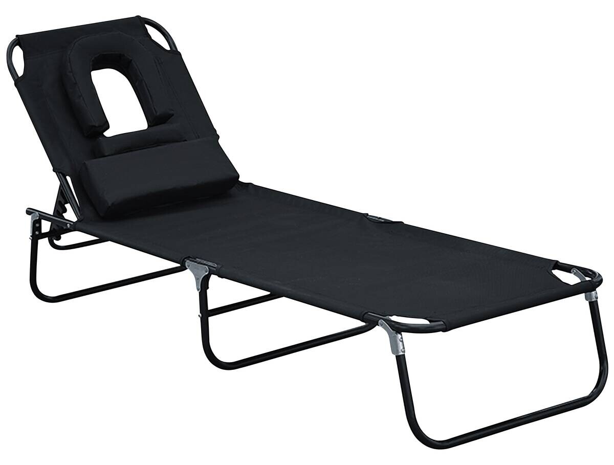 Outsunny Sonnenliege mit Lesefenster schwarz Stahlrohr B/H/L: ca. 28x56x190 cm
