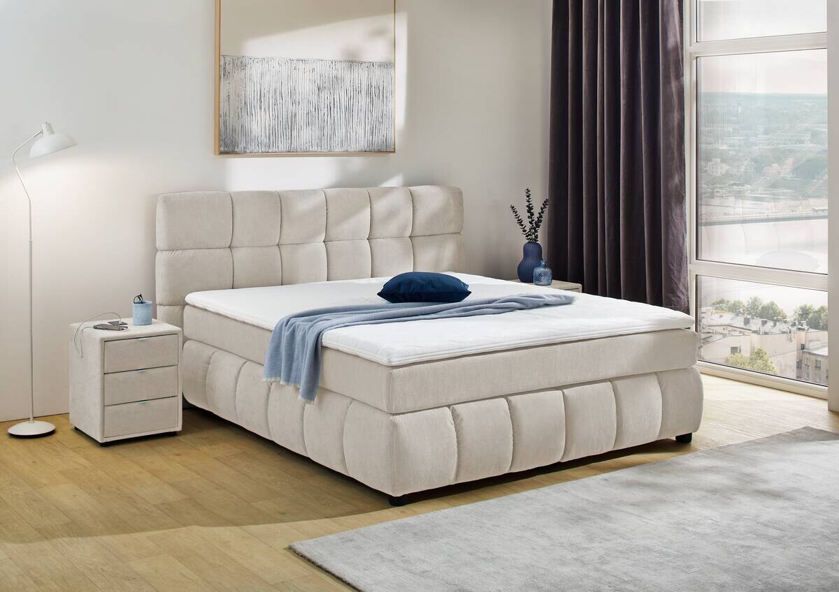 Boxspringbett grau beige Flachgewebe Liegefläche B/L: ca. 180x200 cm Boxspringbett grau beige Flachgewebe Liegefläche B/L: ca. 180x200 cm