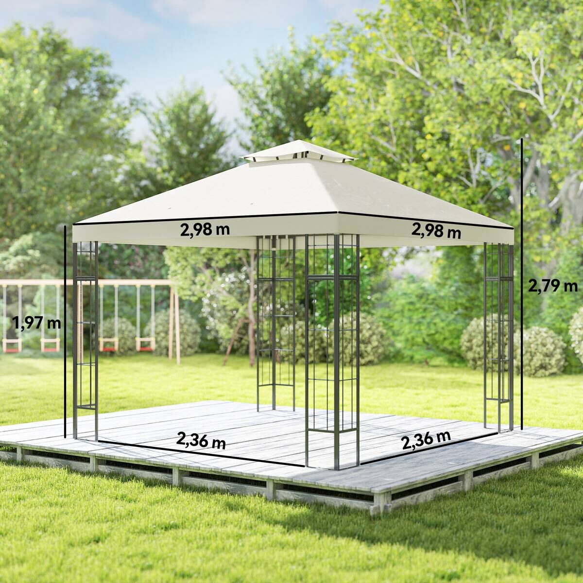Outsunny Pavillon cremeweiß Metall B/H/L: ca. 298x279x298 cm